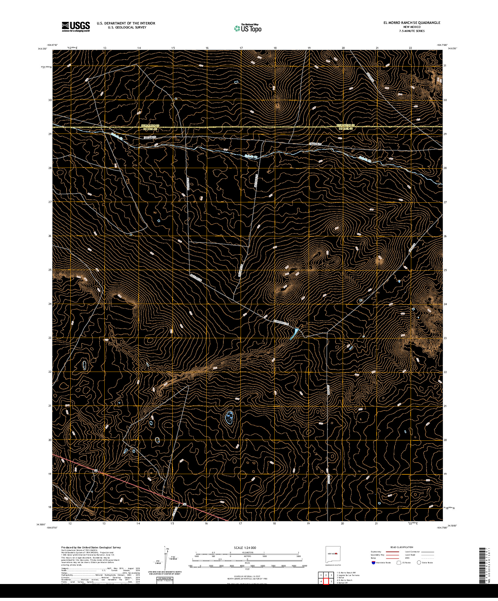 USGS US TOPO 7.5-MINUTE MAP FOR EL MORRO RANCH SE, NM 2020