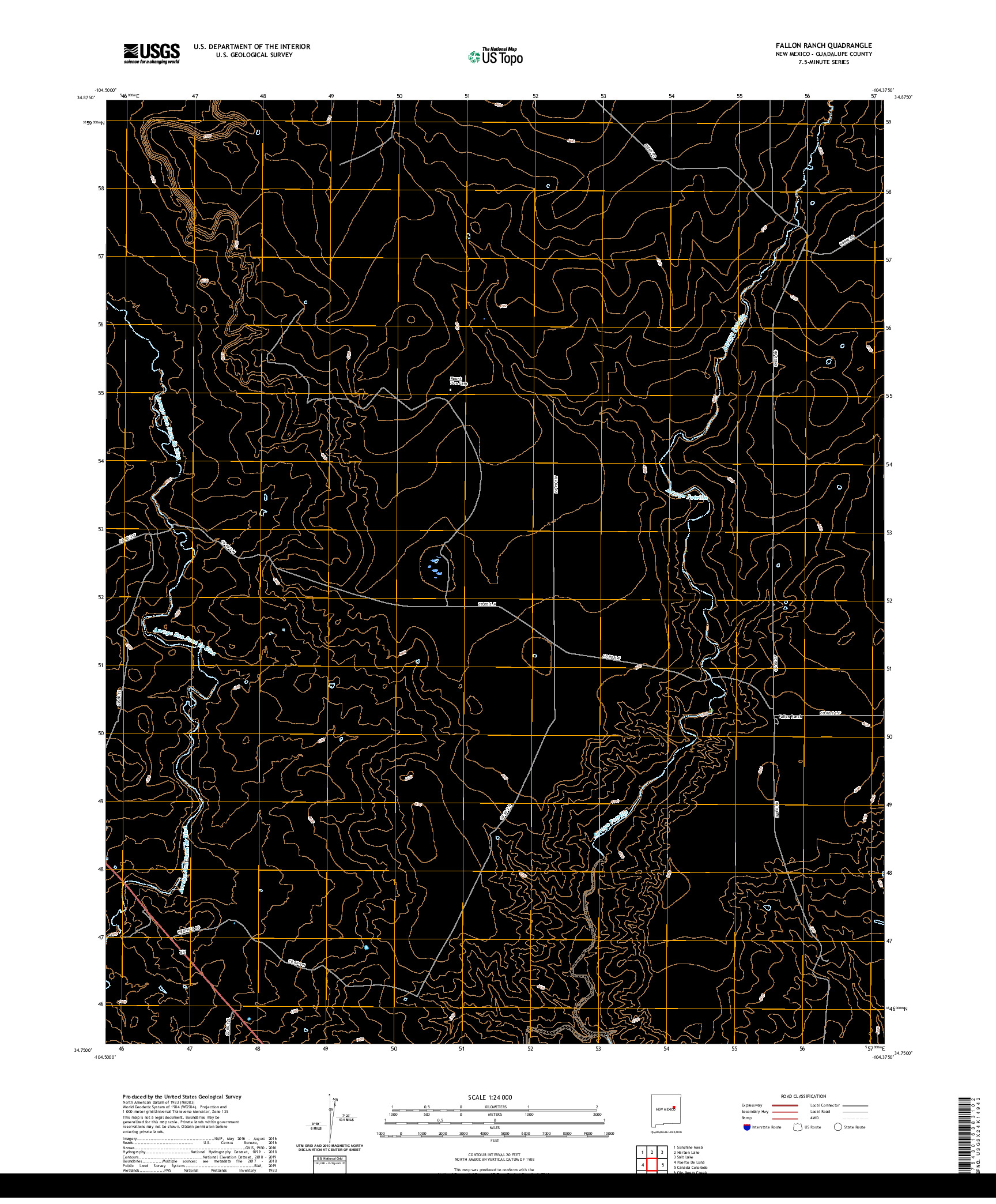 USGS US TOPO 7.5-MINUTE MAP FOR FALLON RANCH, NM 2020