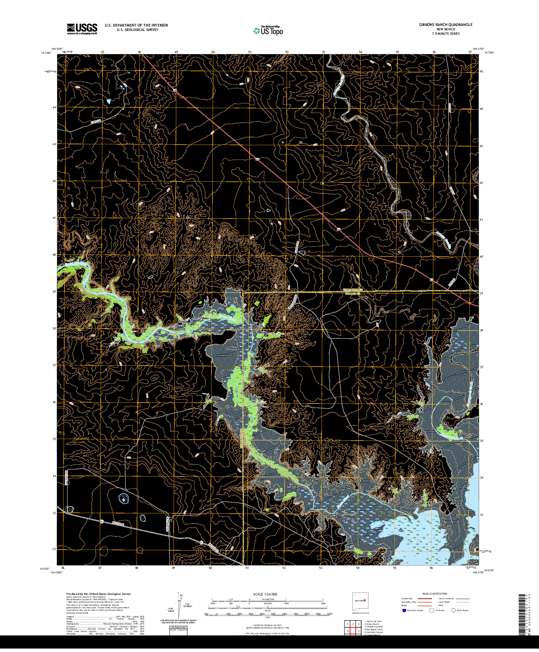 USGS US TOPO 7.5-MINUTE MAP FOR GIBBONS RANCH, NM 2020
