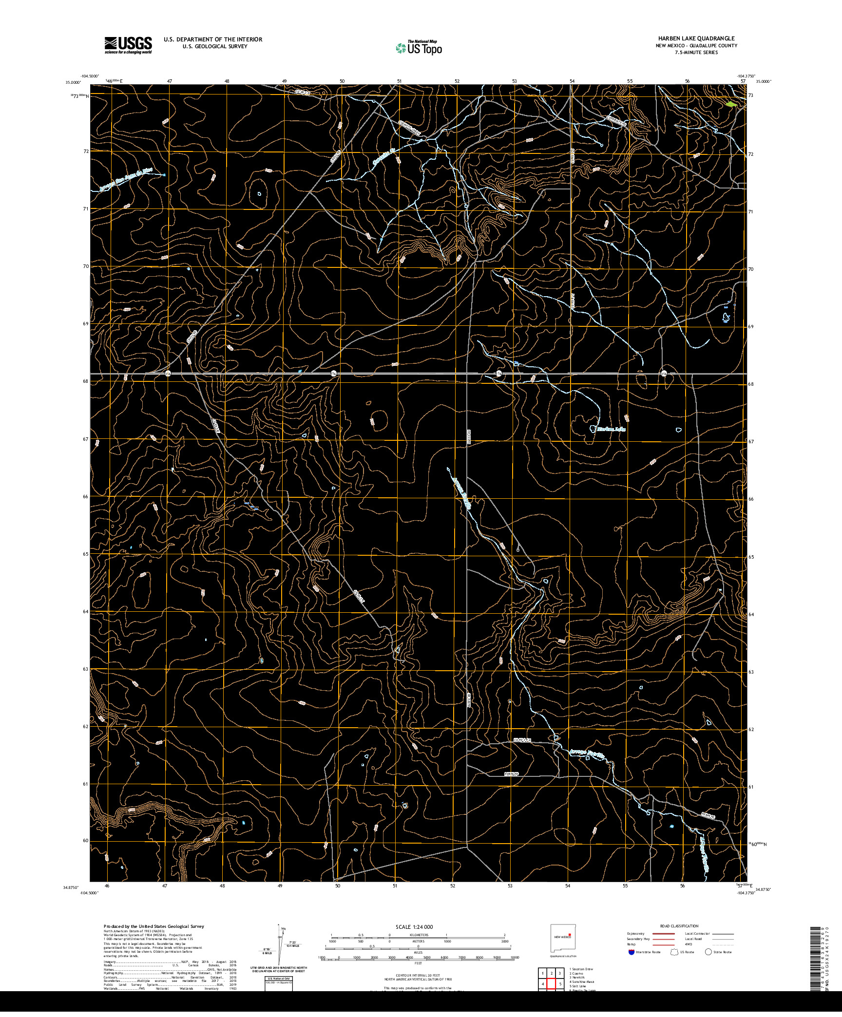 USGS US TOPO 7.5-MINUTE MAP FOR HARBEN LAKE, NM 2020