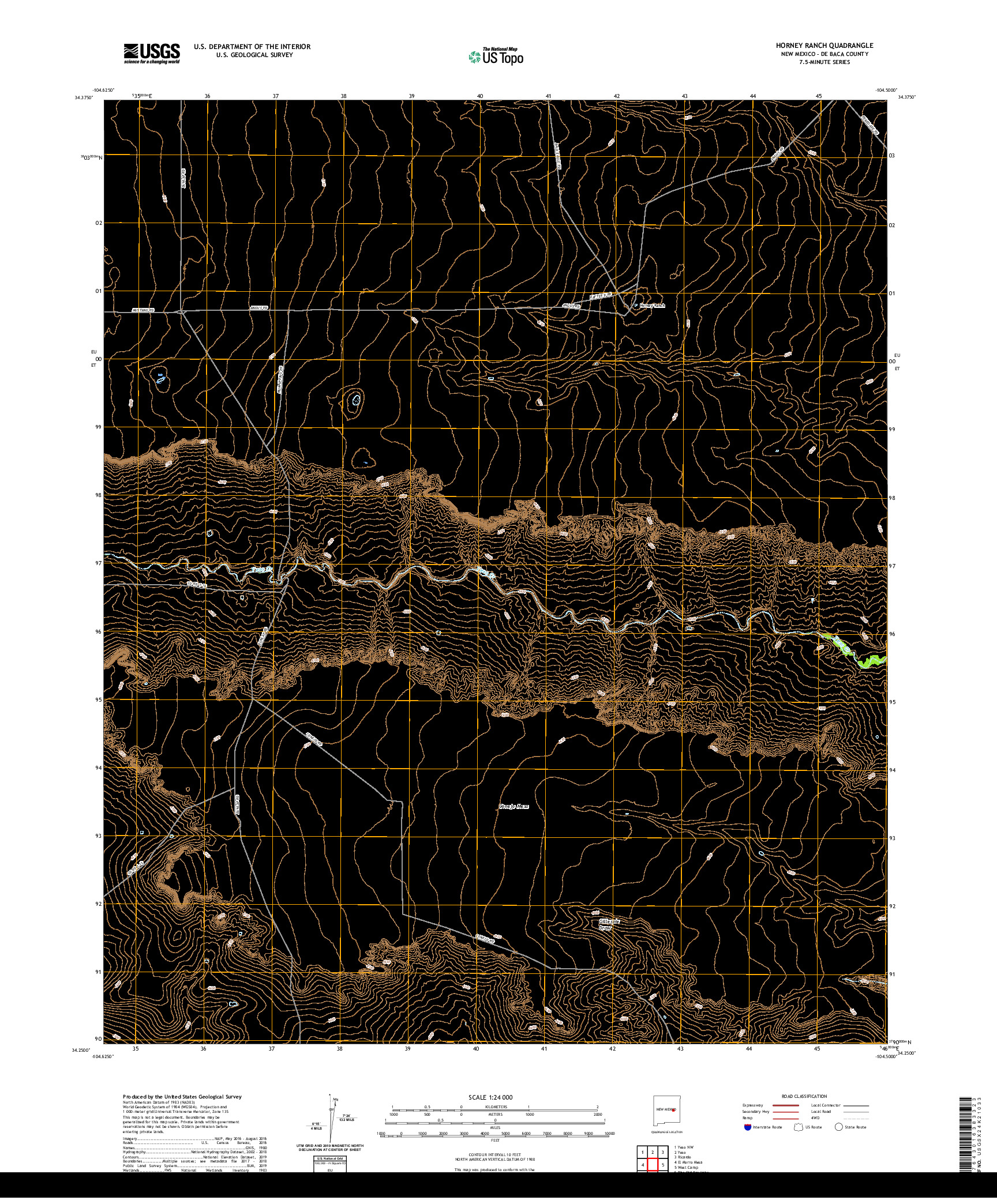 USGS US TOPO 7.5-MINUTE MAP FOR HORNEY RANCH, NM 2020