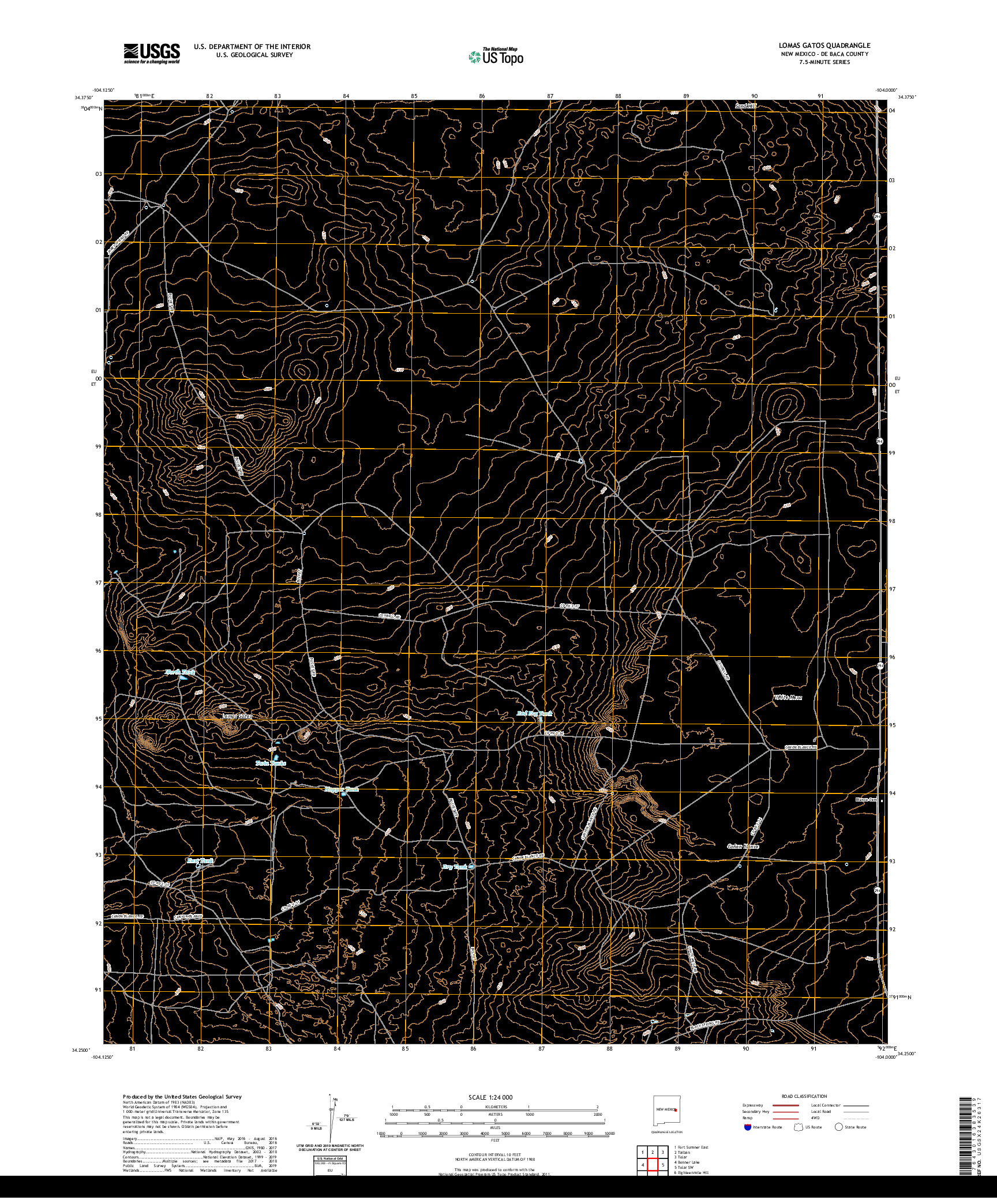 USGS US TOPO 7.5-MINUTE MAP FOR LOMAS GATOS, NM 2020