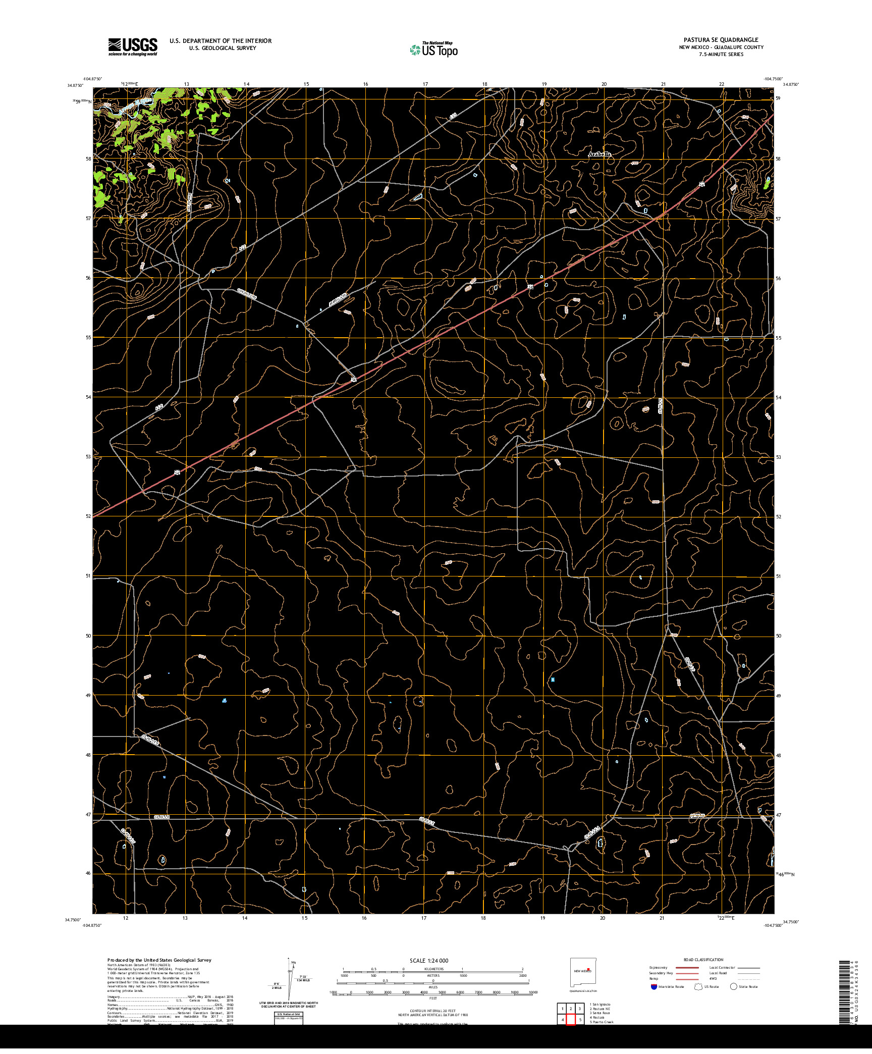 USGS US TOPO 7.5-MINUTE MAP FOR PASTURA SE, NM 2020