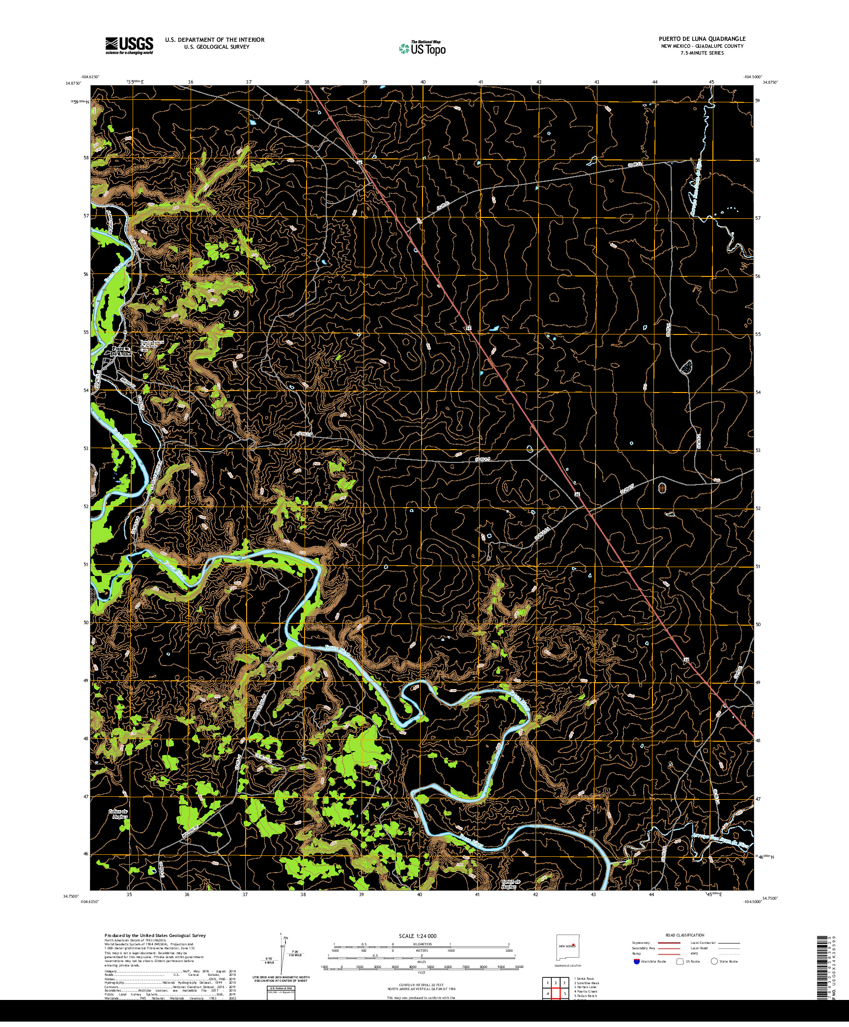 USGS US TOPO 7.5-MINUTE MAP FOR PUERTO DE LUNA, NM 2020