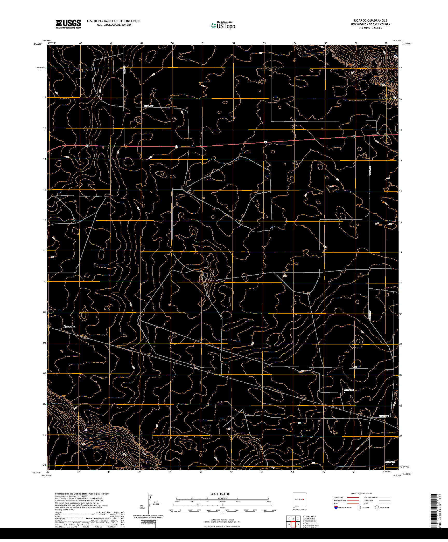 USGS US TOPO 7.5-MINUTE MAP FOR RICARDO, NM 2020