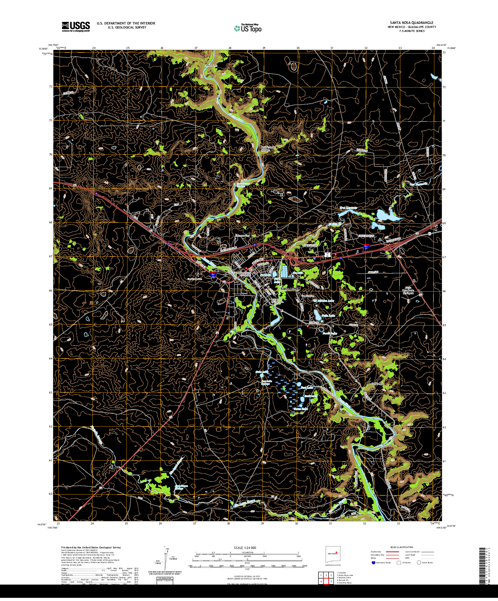 USGS US TOPO 7.5-MINUTE MAP FOR SANTA ROSA, NM 2020