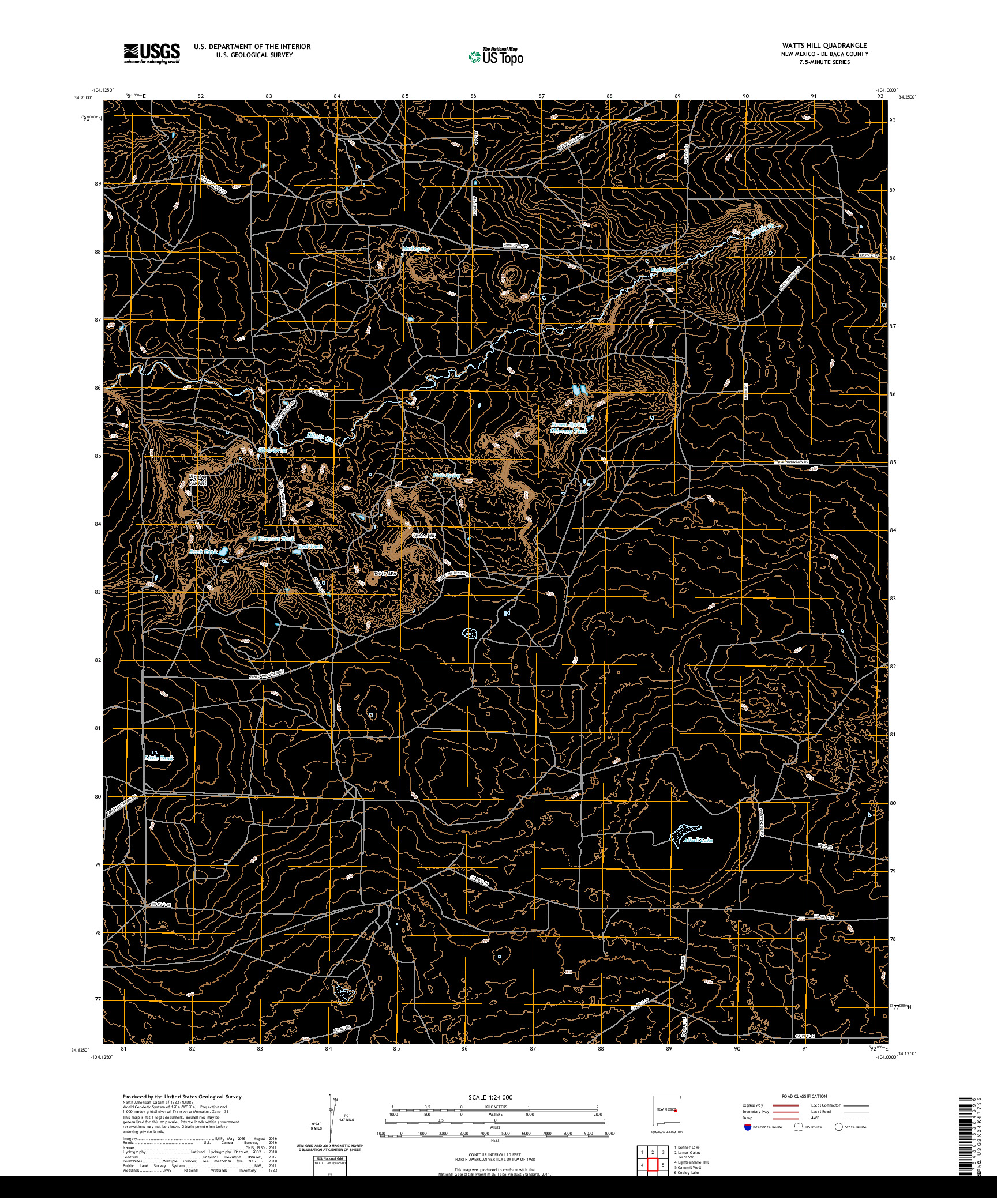 USGS US TOPO 7.5-MINUTE MAP FOR WATTS HILL, NM 2020