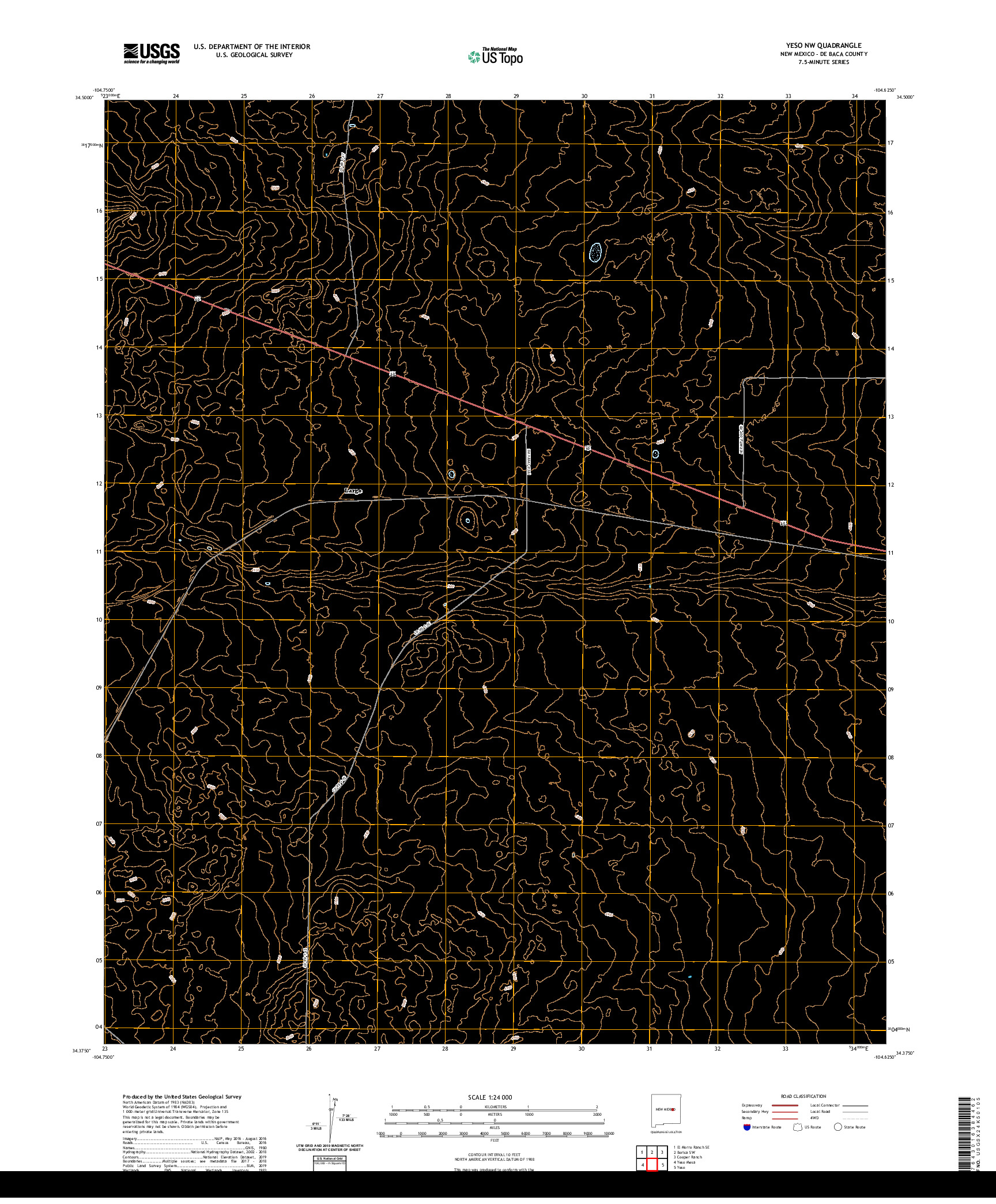 USGS US TOPO 7.5-MINUTE MAP FOR YESO NW, NM 2020