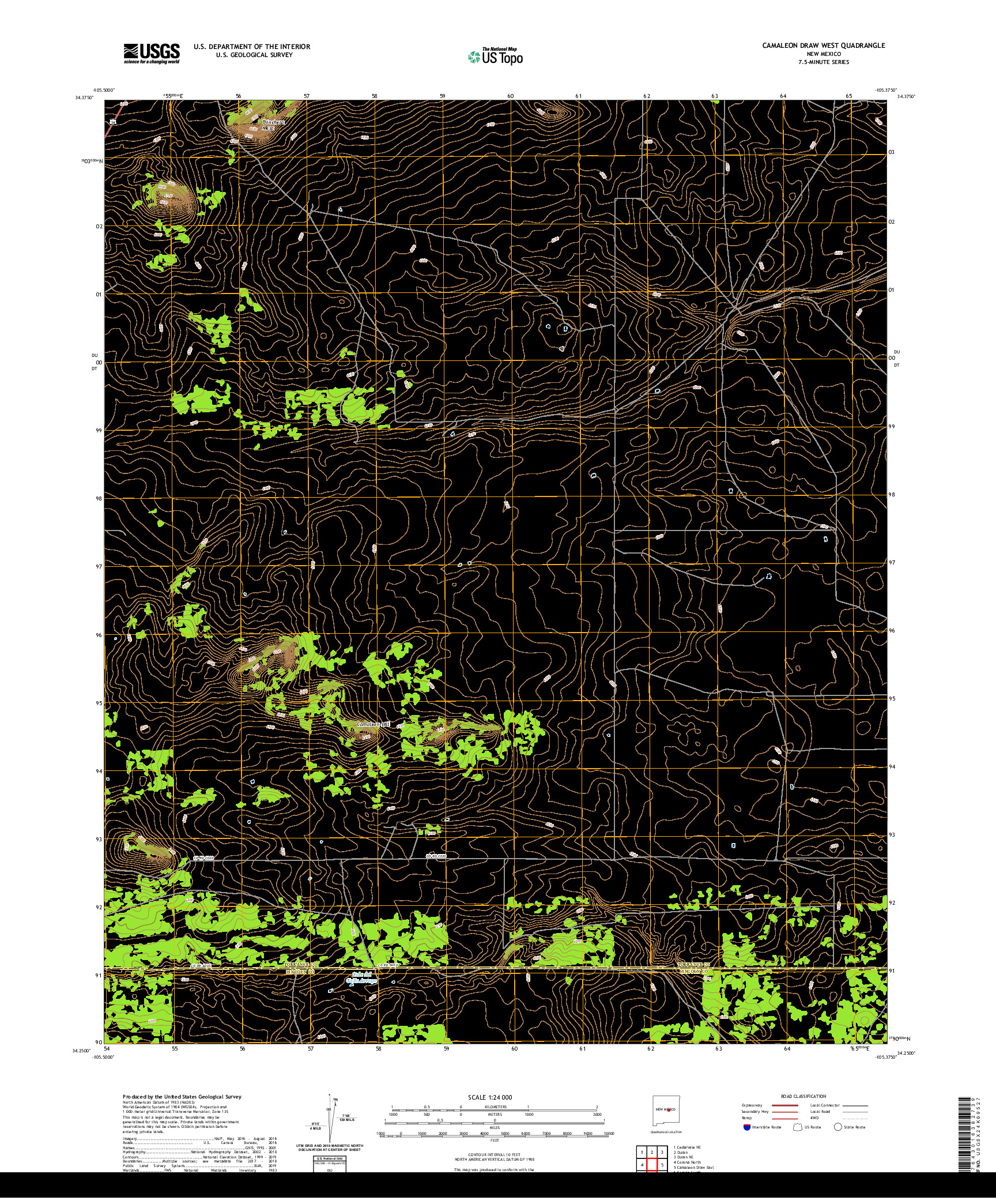 USGS US TOPO 7.5-MINUTE MAP FOR CAMALEON DRAW WEST, NM 2020