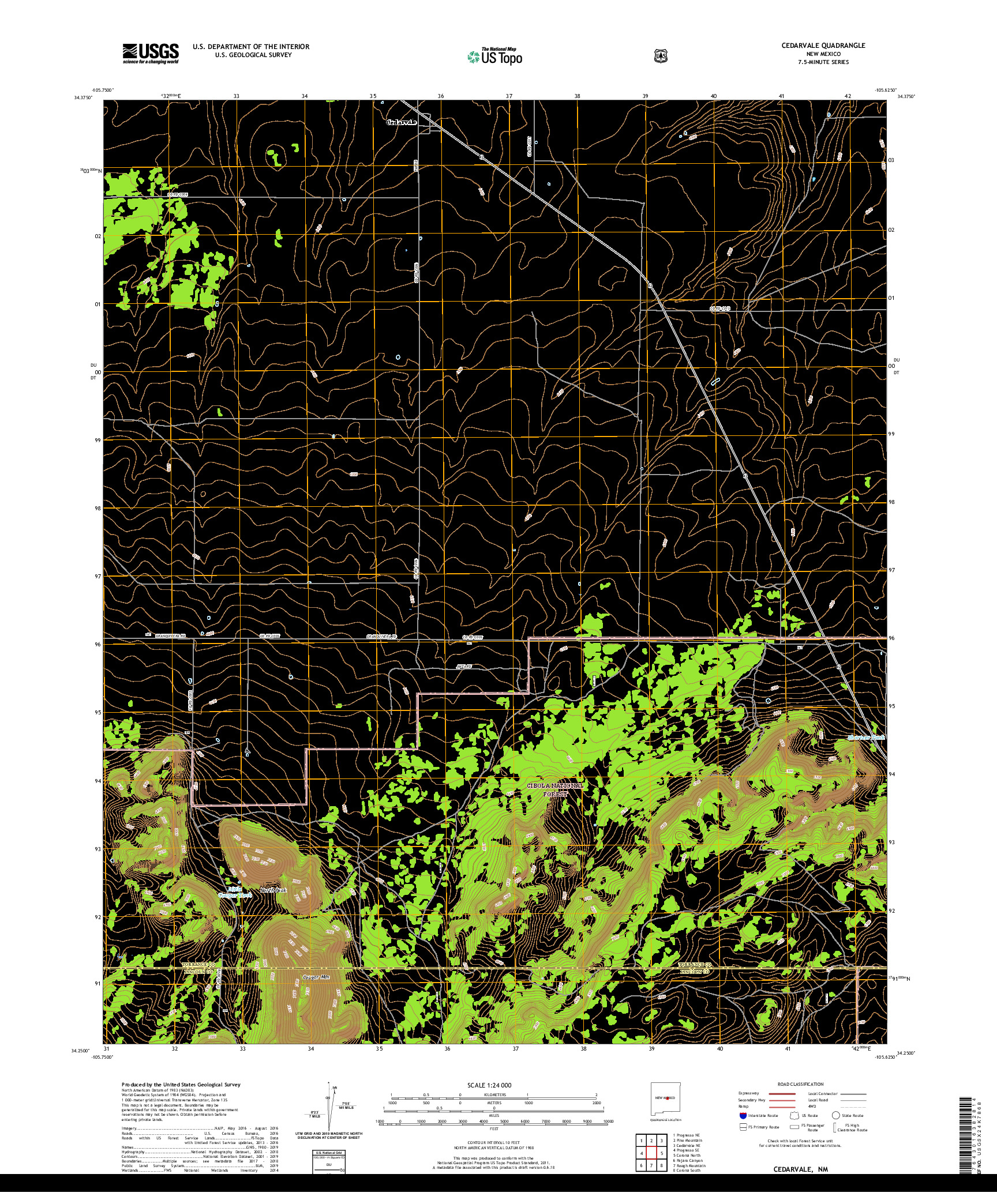 USGS US TOPO 7.5-MINUTE MAP FOR CEDARVALE, NM 2020