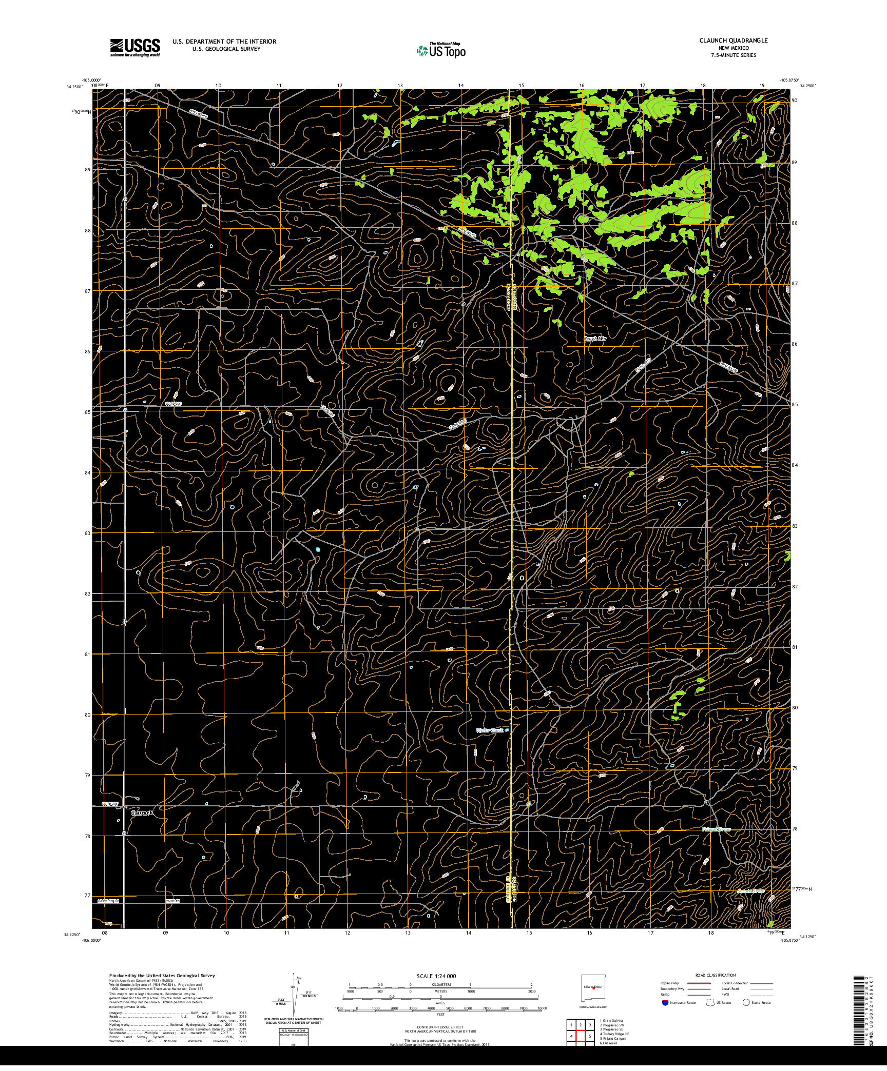 USGS US TOPO 7.5-MINUTE MAP FOR CLAUNCH, NM 2020