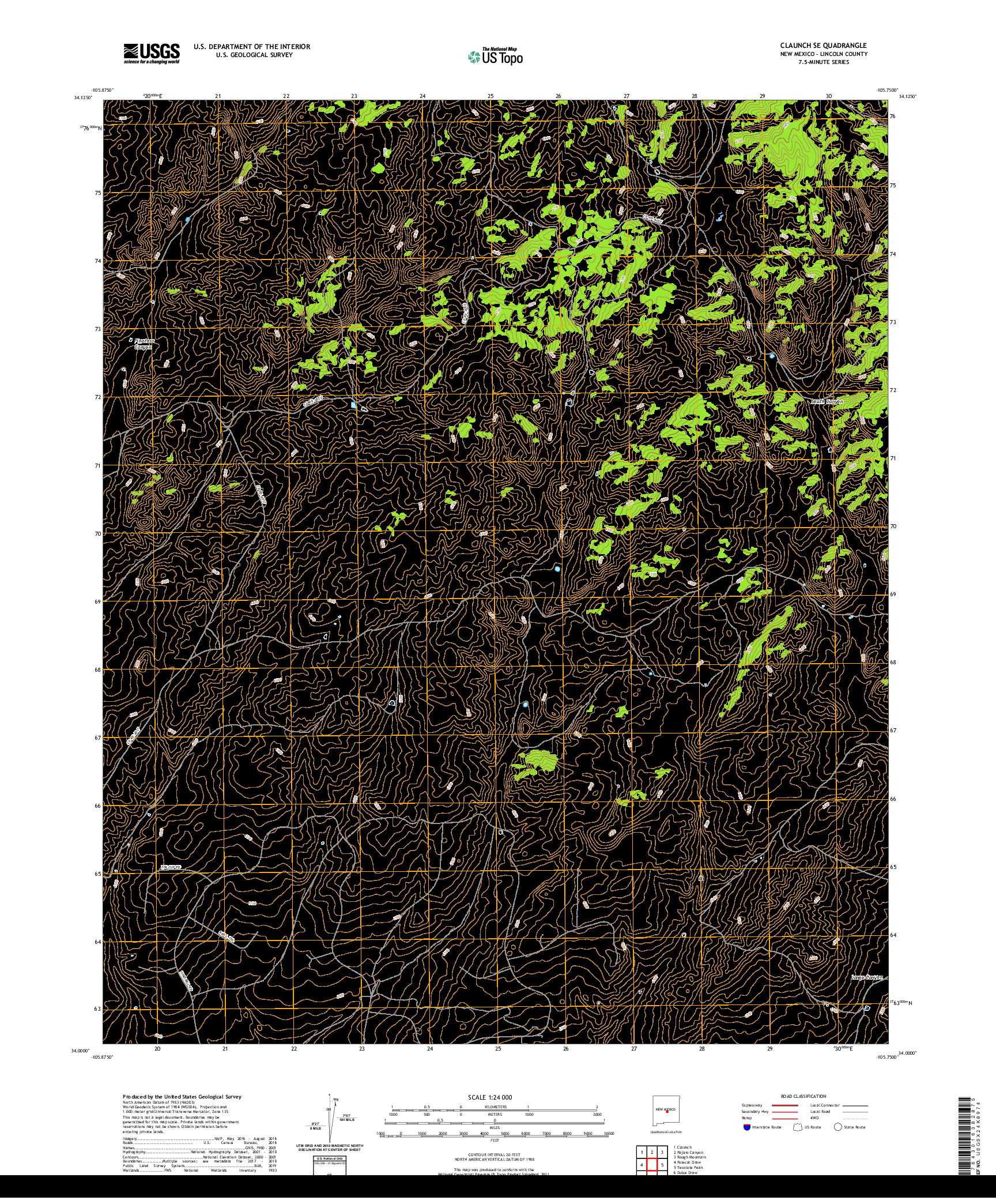 USGS US TOPO 7.5-MINUTE MAP FOR CLAUNCH SE, NM 2020