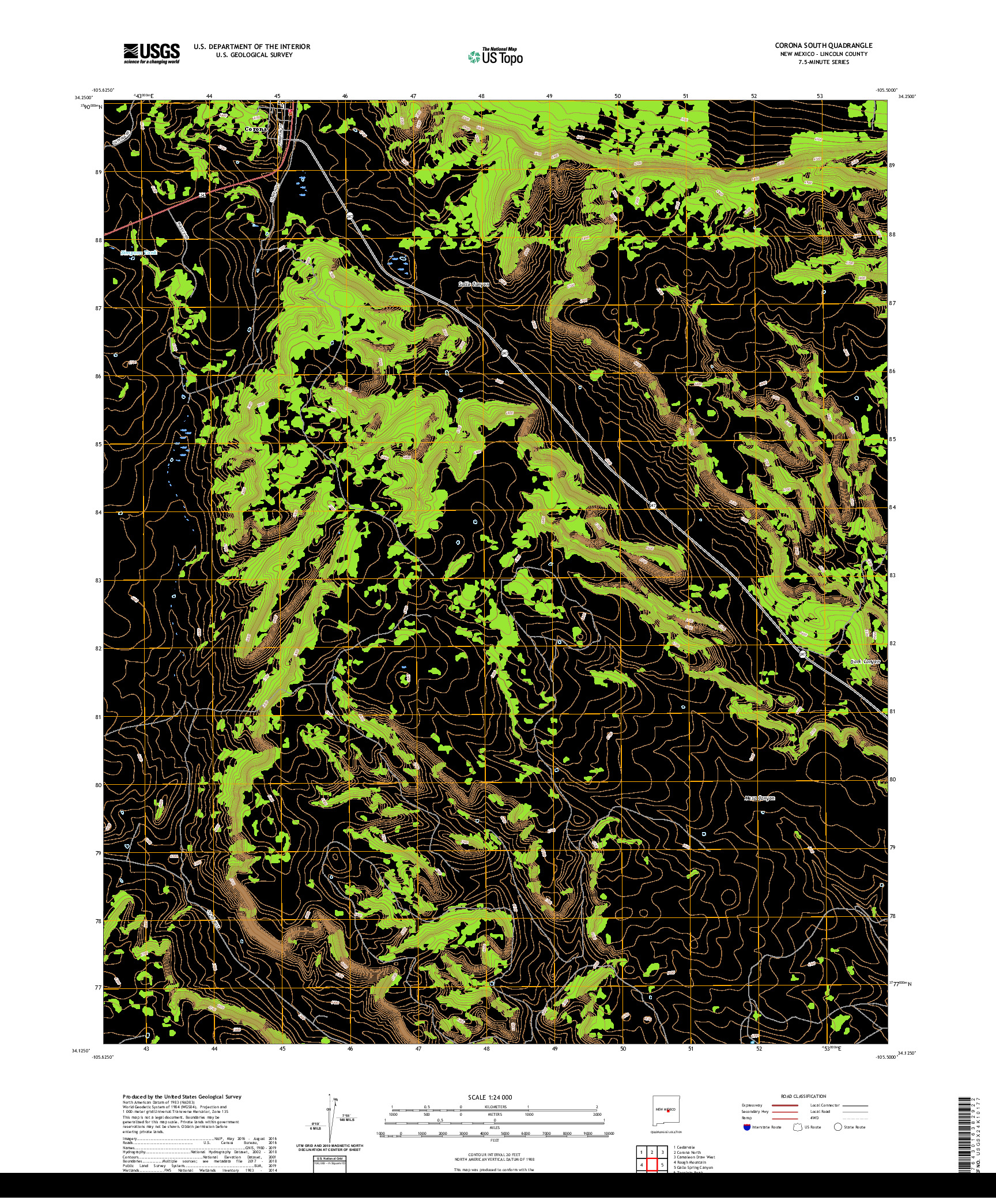 USGS US TOPO 7.5-MINUTE MAP FOR CORONA SOUTH, NM 2020