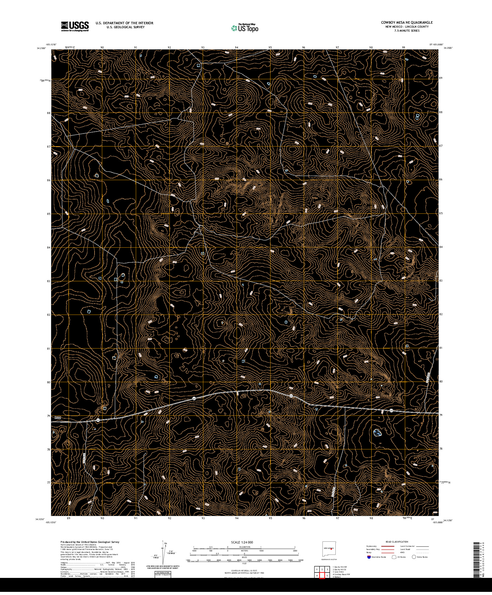 USGS US TOPO 7.5-MINUTE MAP FOR COWBOY MESA NE, NM 2020