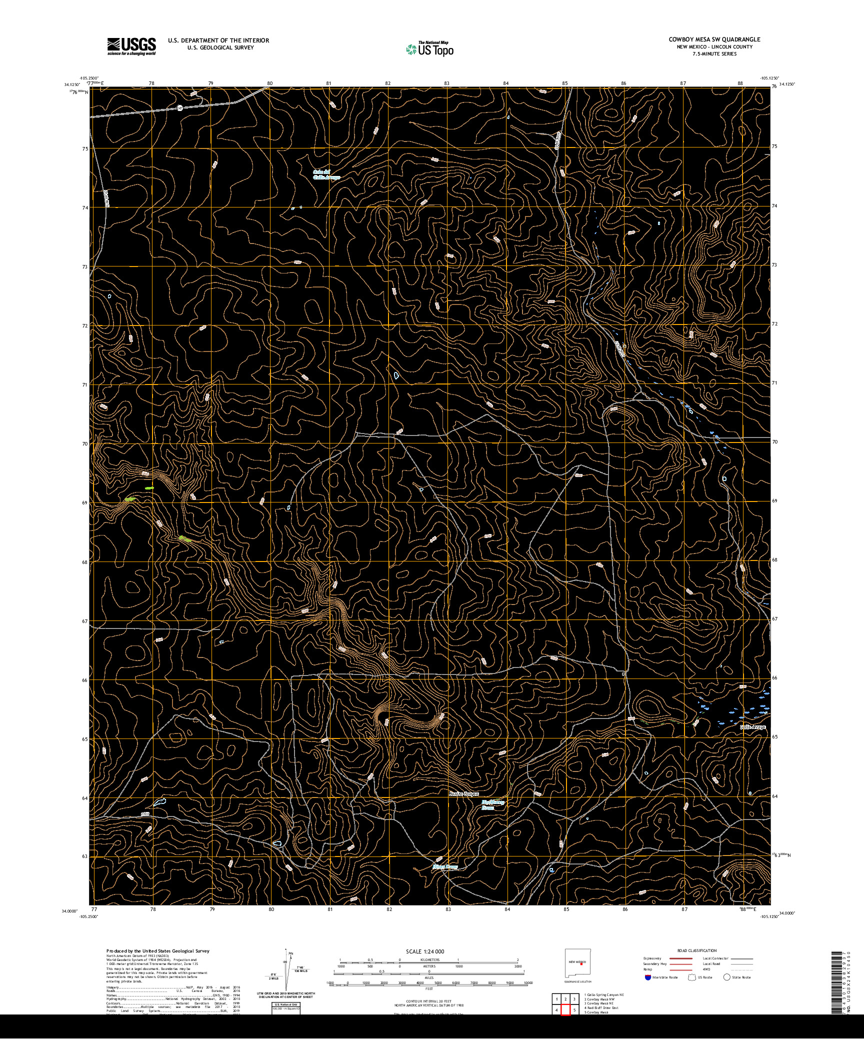 USGS US TOPO 7.5-MINUTE MAP FOR COWBOY MESA SW, NM 2020