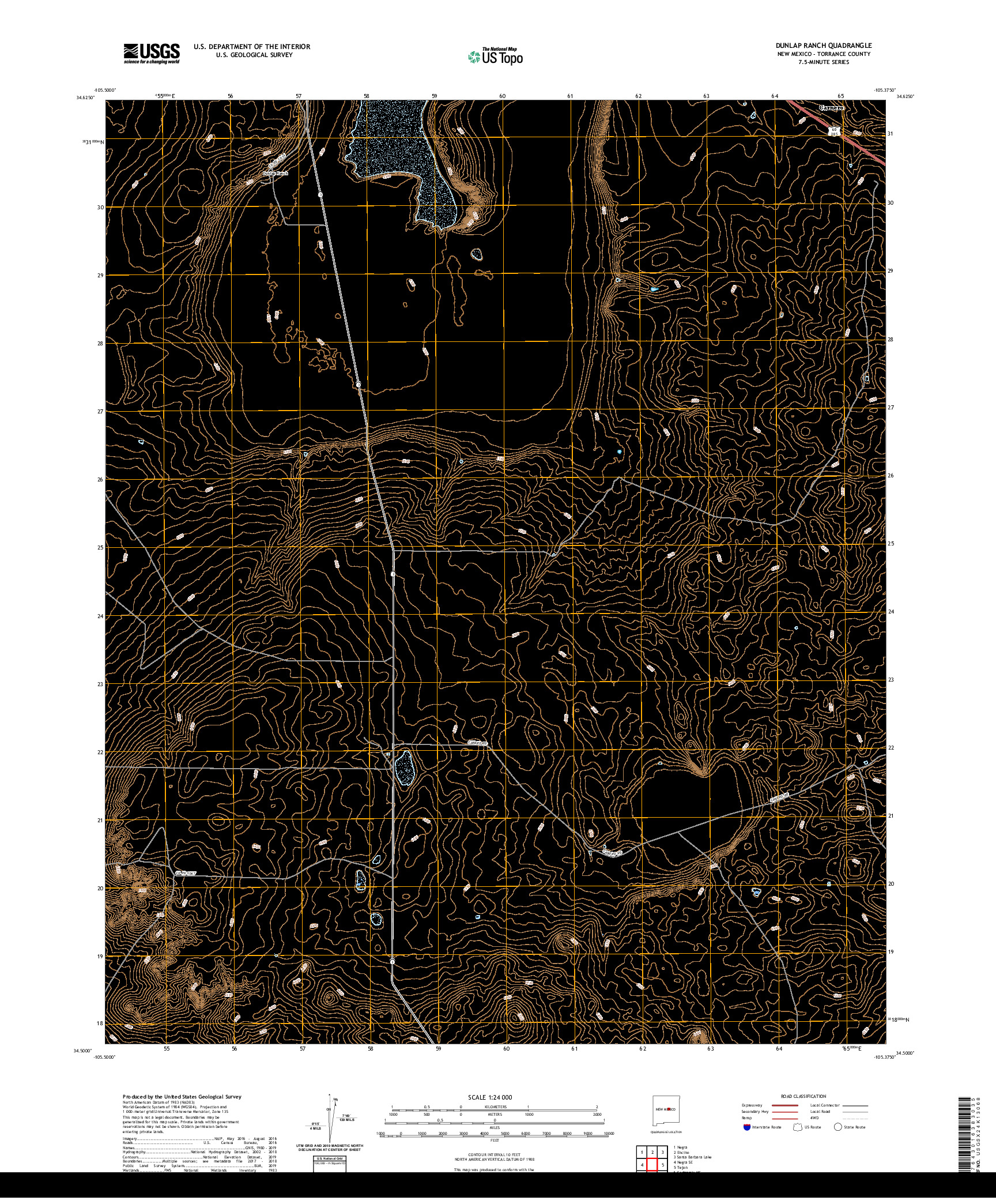 USGS US TOPO 7.5-MINUTE MAP FOR DUNLAP RANCH, NM 2020