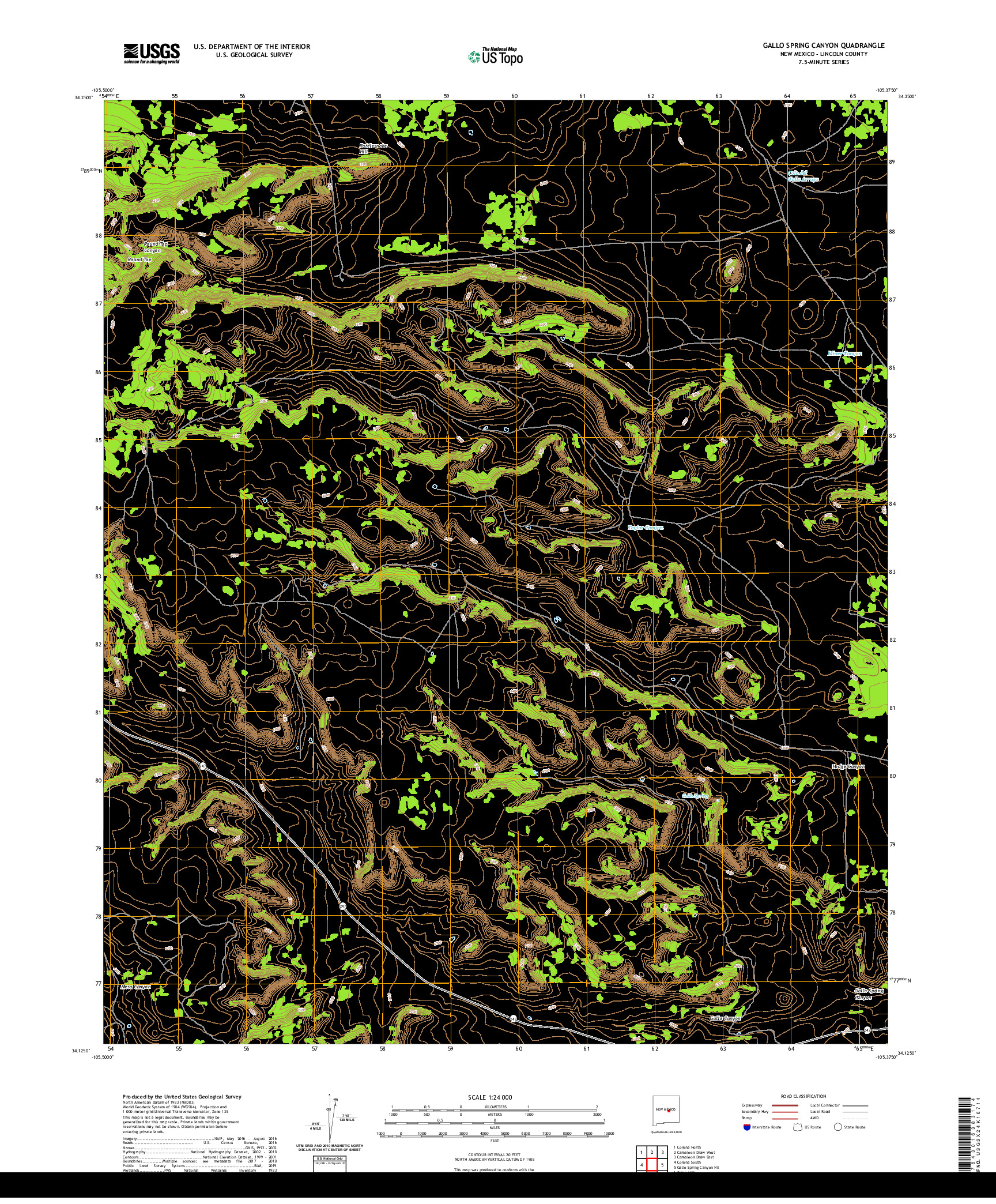 USGS US TOPO 7.5-MINUTE MAP FOR GALLO SPRING CANYON, NM 2020