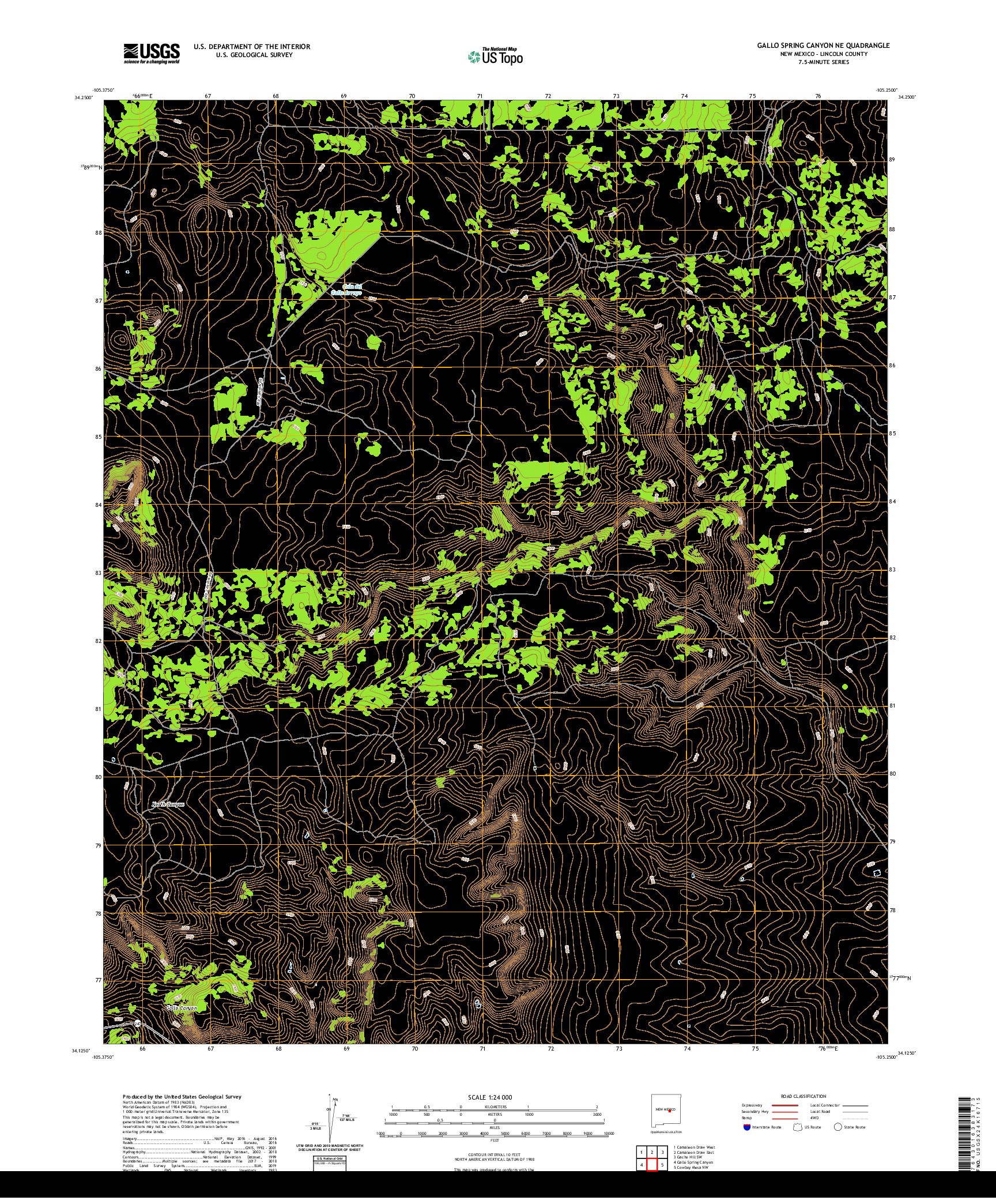 USGS US TOPO 7.5-MINUTE MAP FOR GALLO SPRING CANYON NE, NM 2020