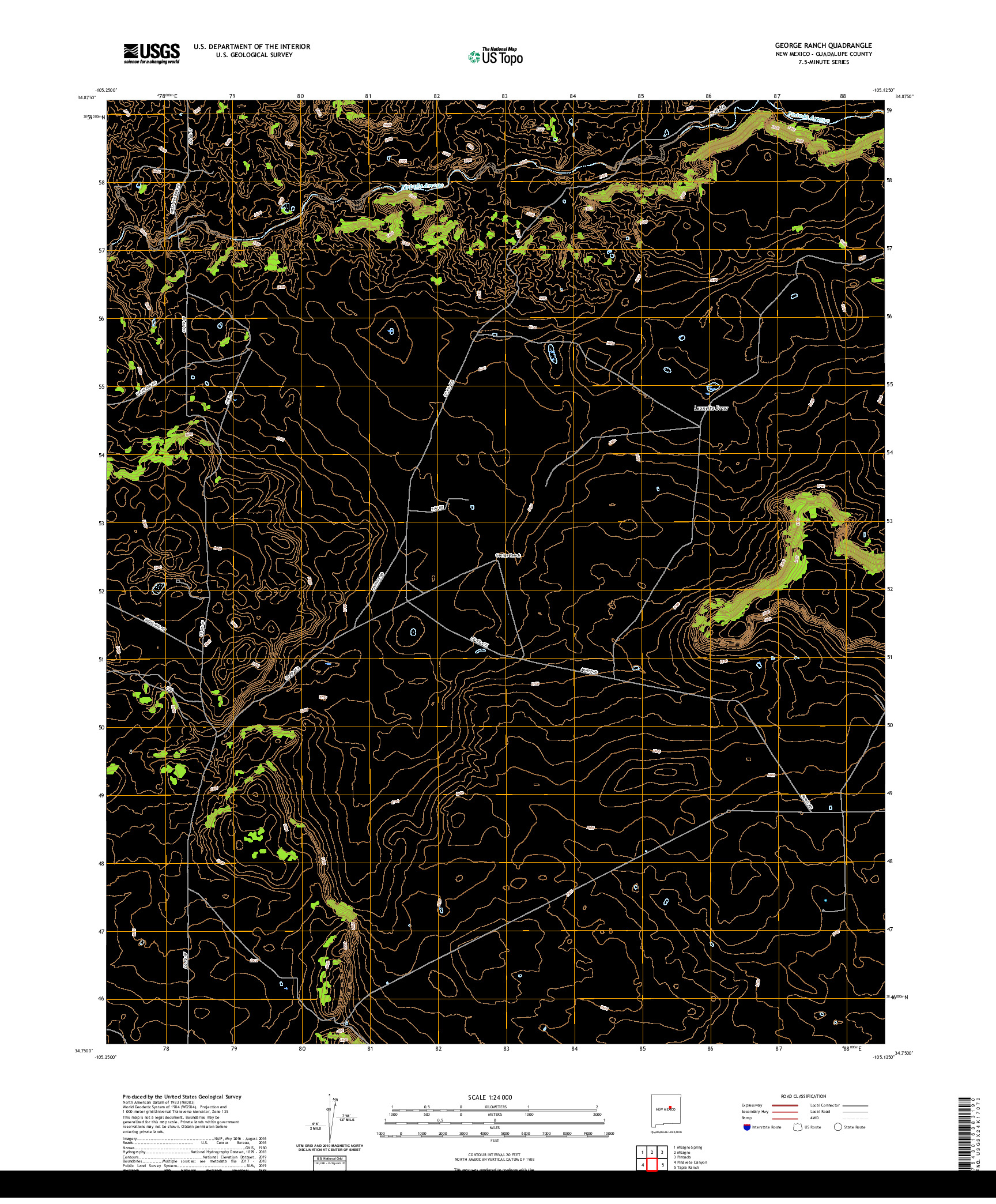 USGS US TOPO 7.5-MINUTE MAP FOR GEORGE RANCH, NM 2020