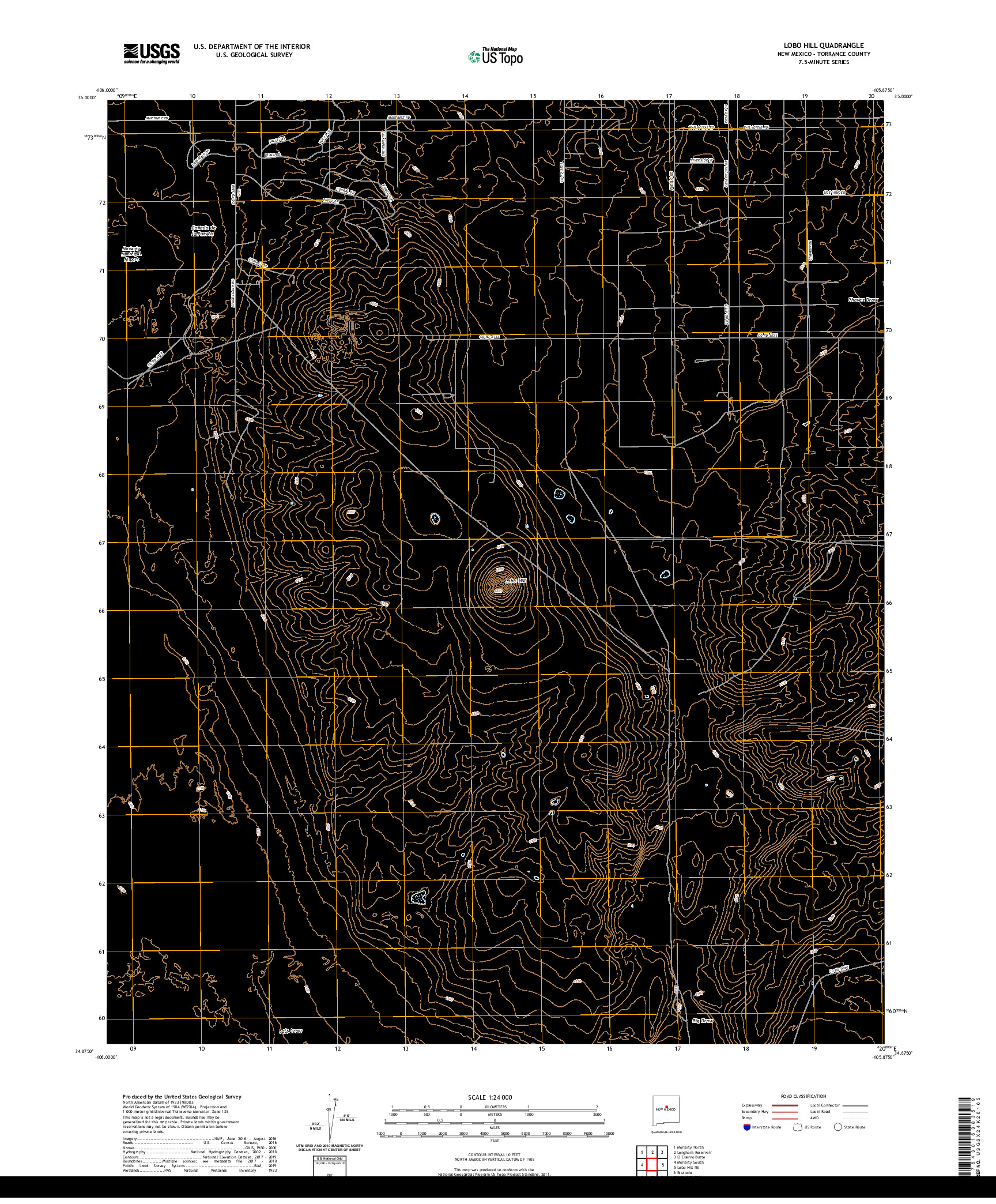 USGS US TOPO 7.5-MINUTE MAP FOR LOBO HILL, NM 2020