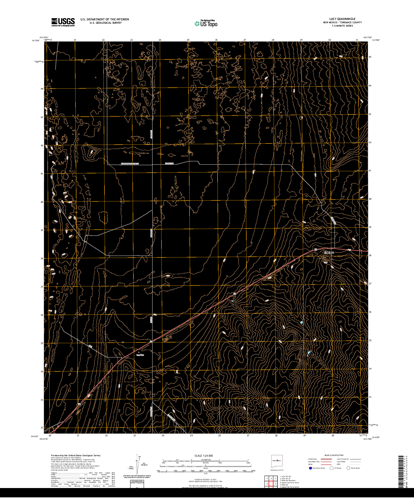 USGS US TOPO 7.5-MINUTE MAP FOR LUCY, NM 2020