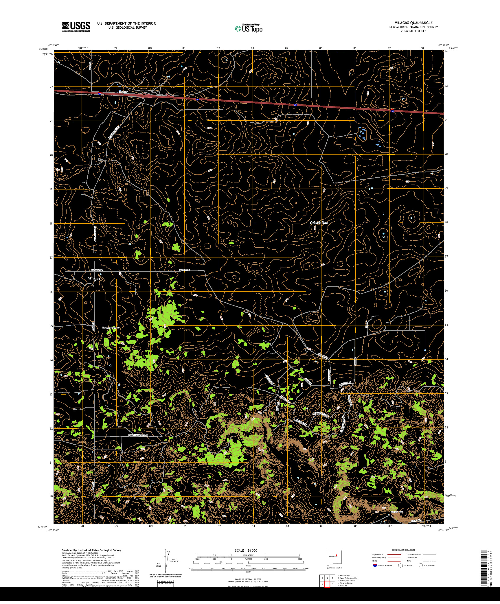 USGS US TOPO 7.5-MINUTE MAP FOR MILAGRO, NM 2020