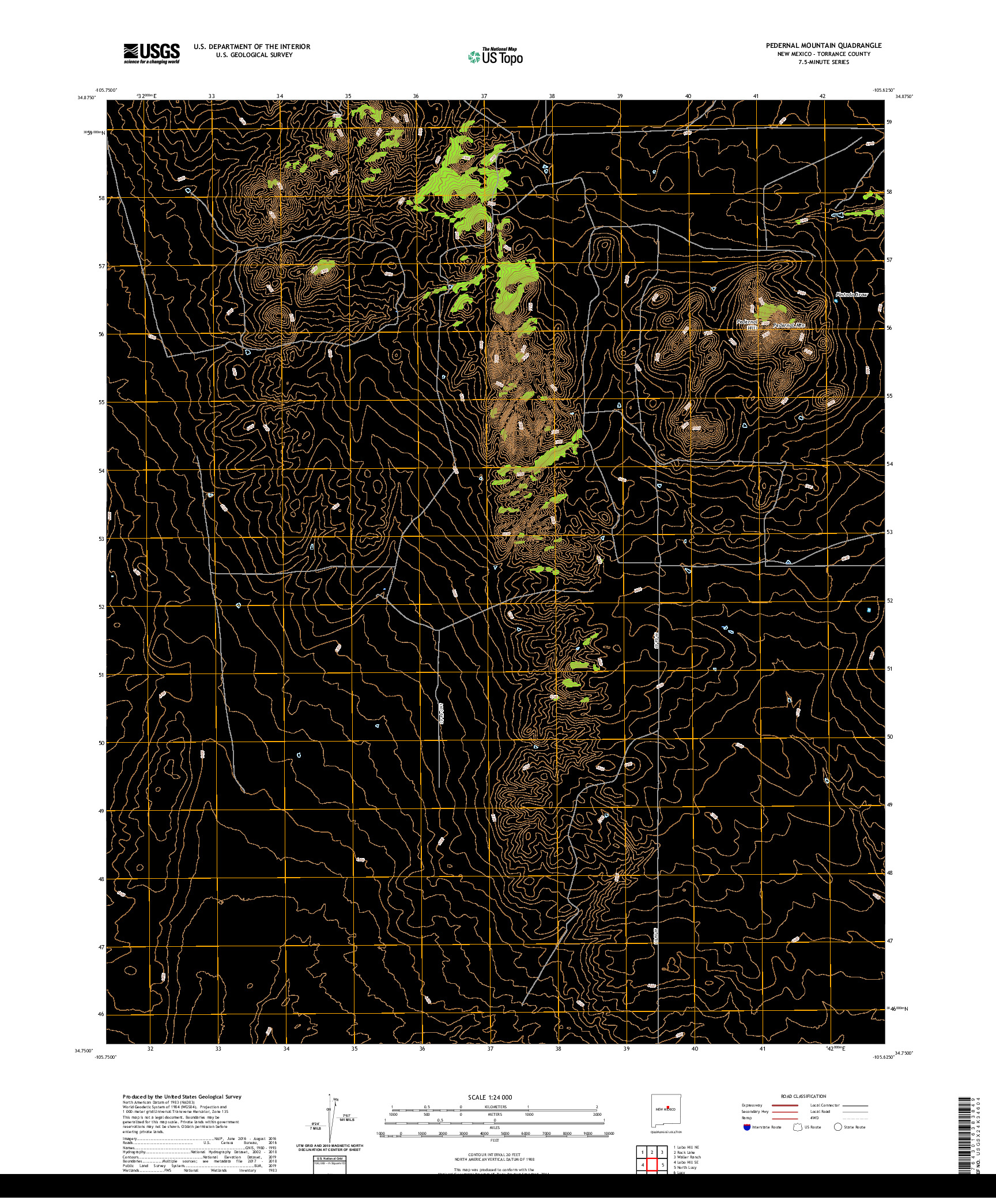 USGS US TOPO 7.5-MINUTE MAP FOR PEDERNAL MOUNTAIN, NM 2020