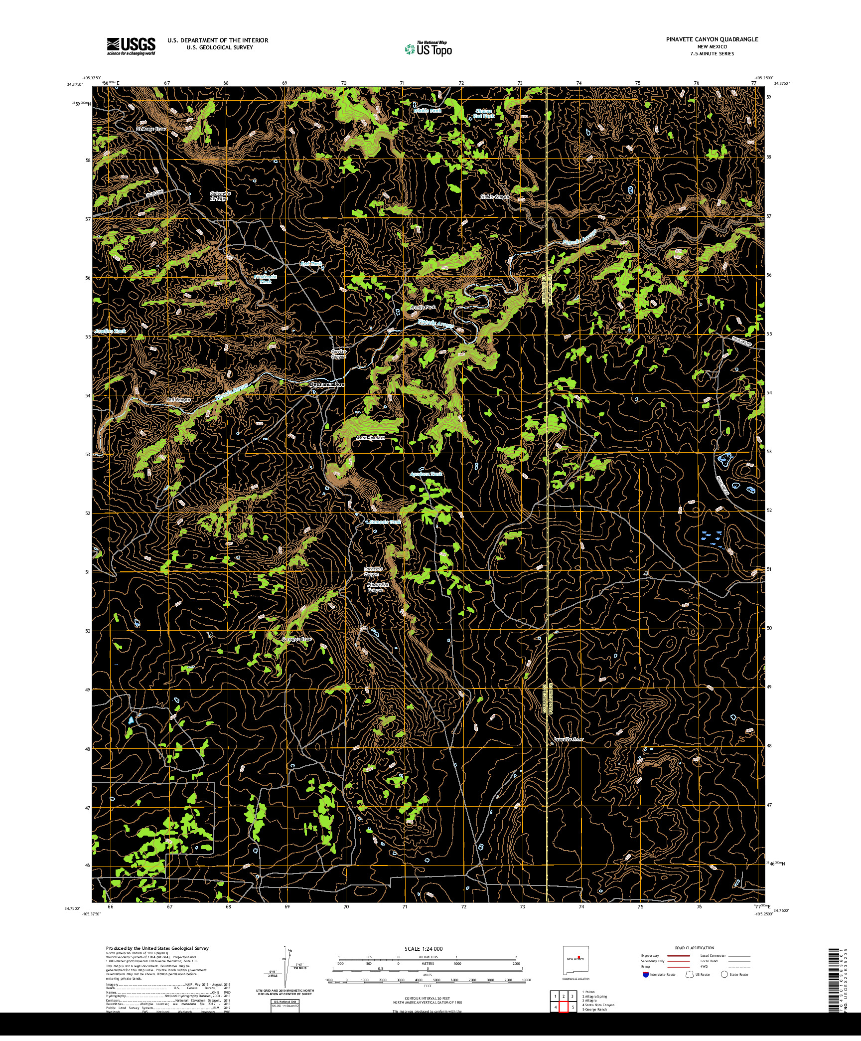 USGS US TOPO 7.5-MINUTE MAP FOR PINAVETE CANYON, NM 2020