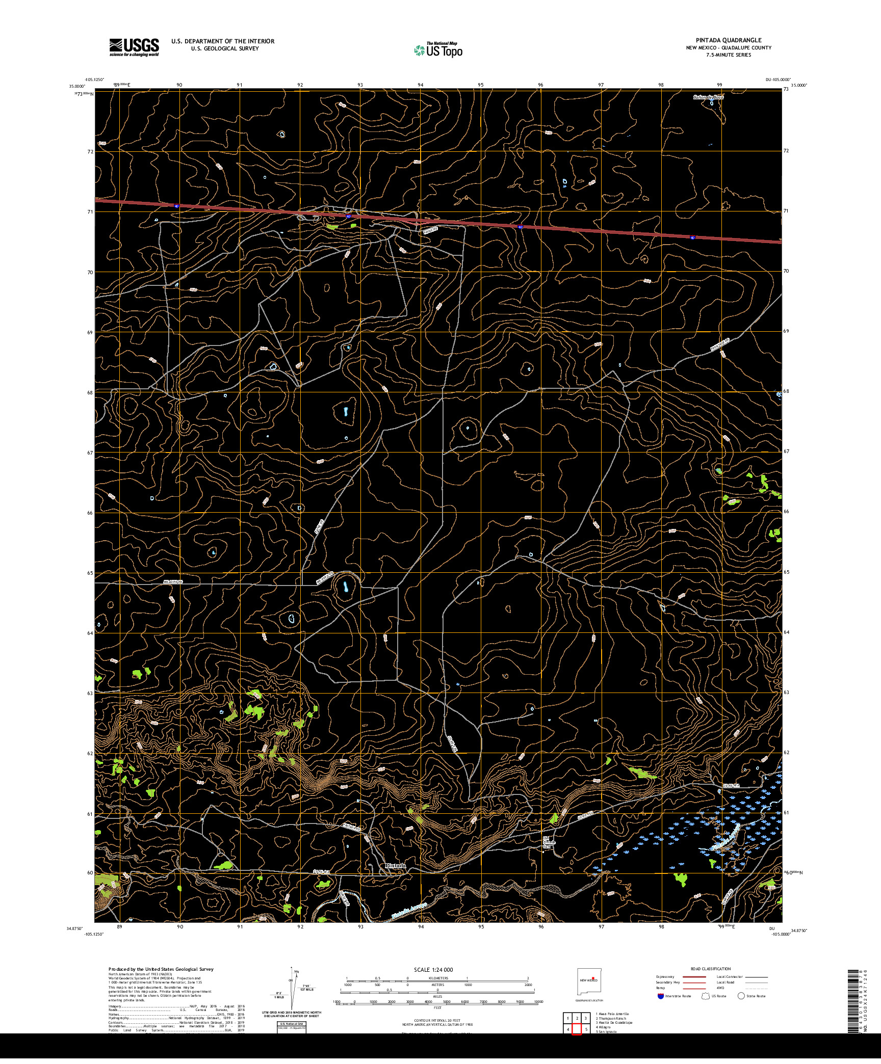 USGS US TOPO 7.5-MINUTE MAP FOR PINTADA, NM 2020