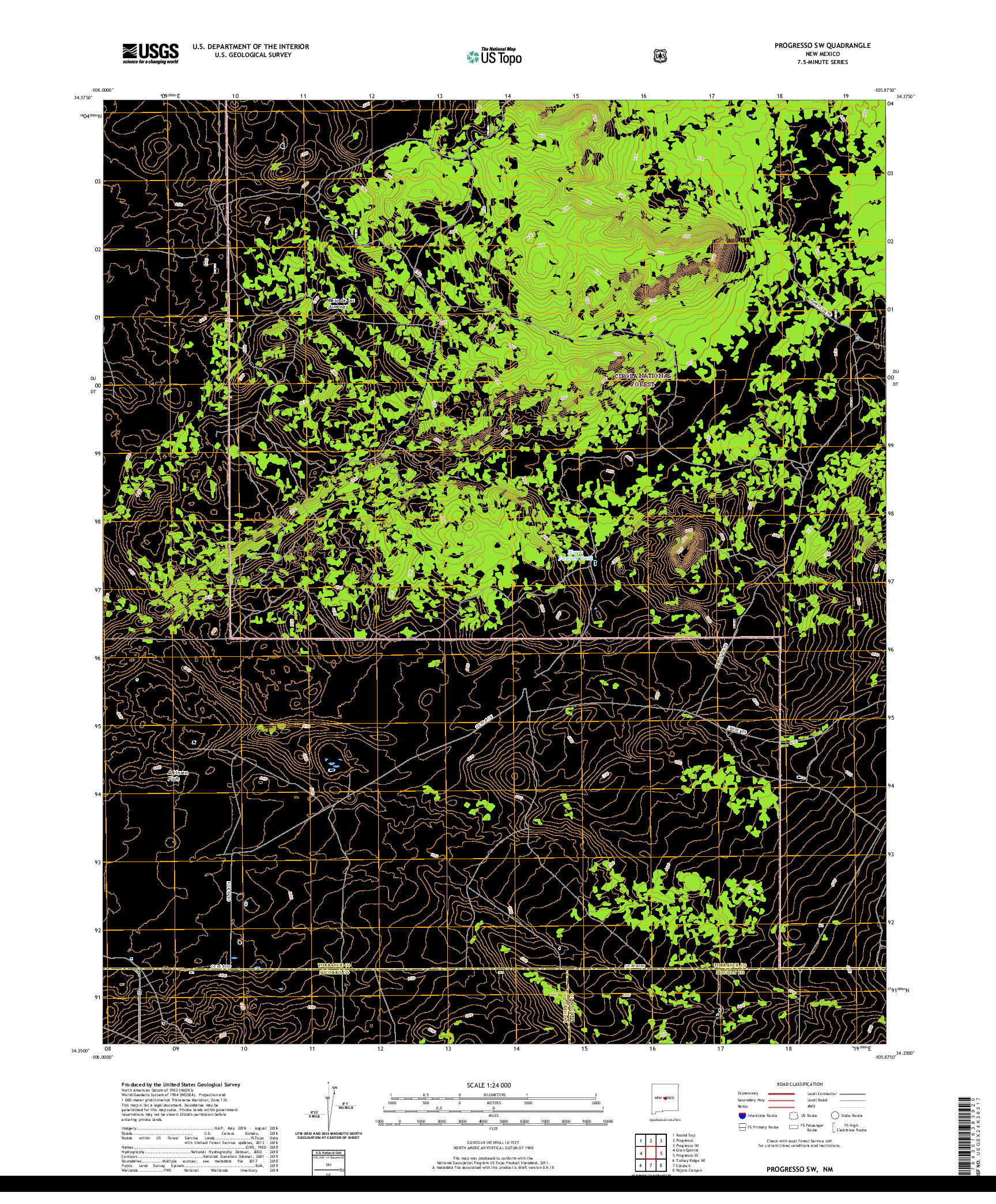 USGS US TOPO 7.5-MINUTE MAP FOR PROGRESSO SW, NM 2020