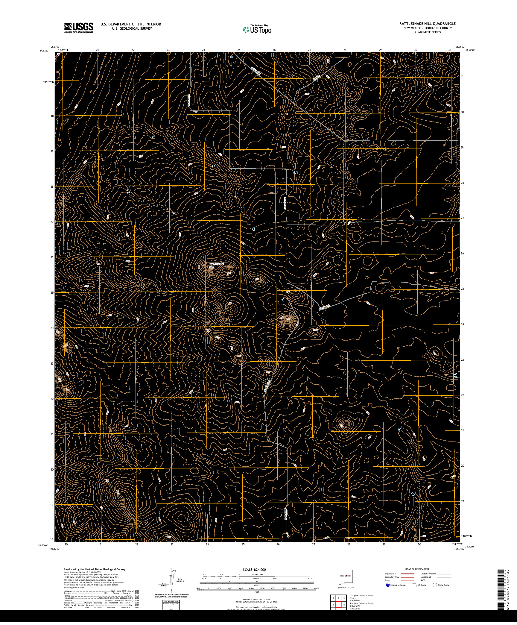 USGS US TOPO 7.5-MINUTE MAP FOR RATTLESNAKE HILL, NM 2020