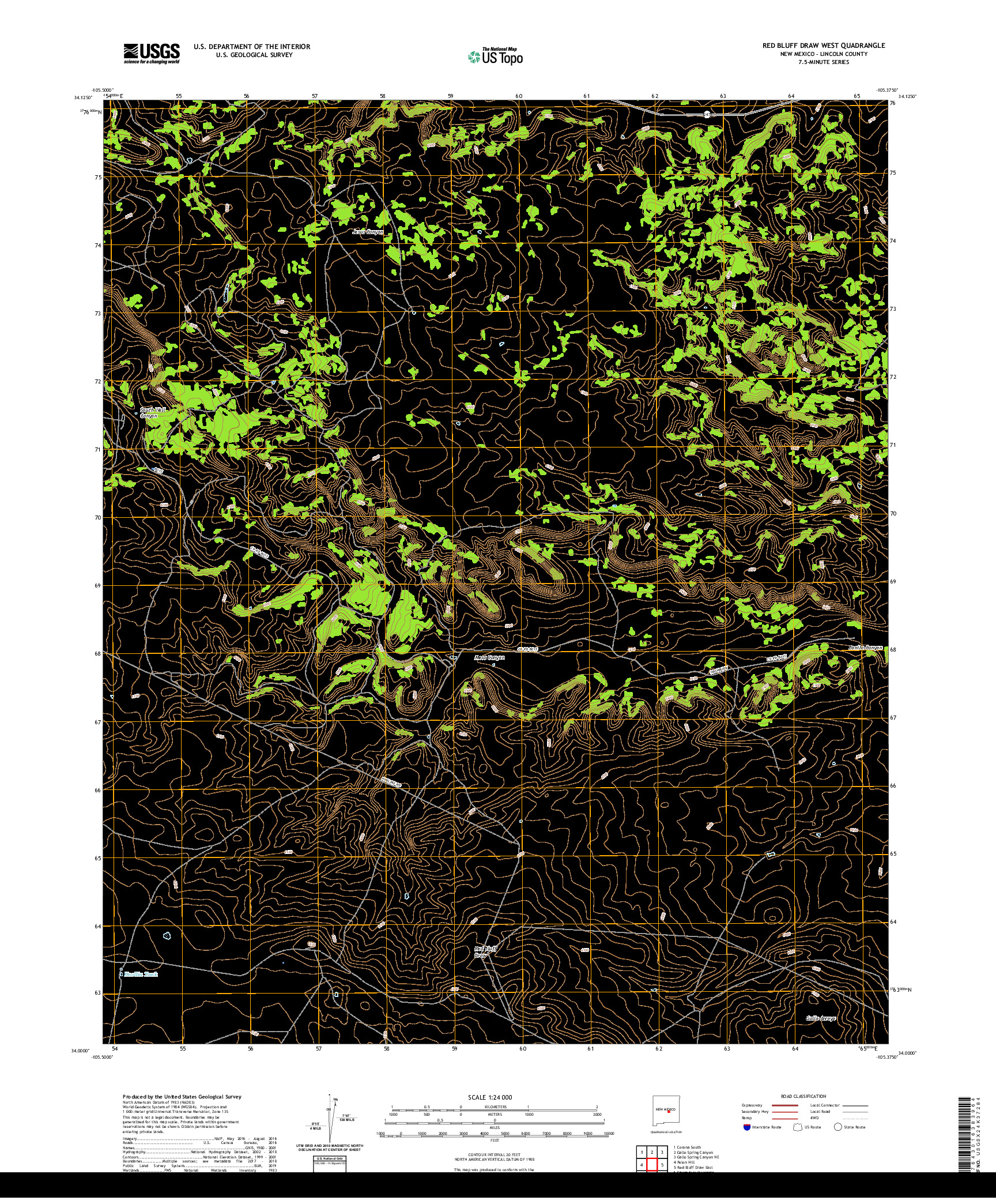 USGS US TOPO 7.5-MINUTE MAP FOR RED BLUFF DRAW WEST, NM 2020