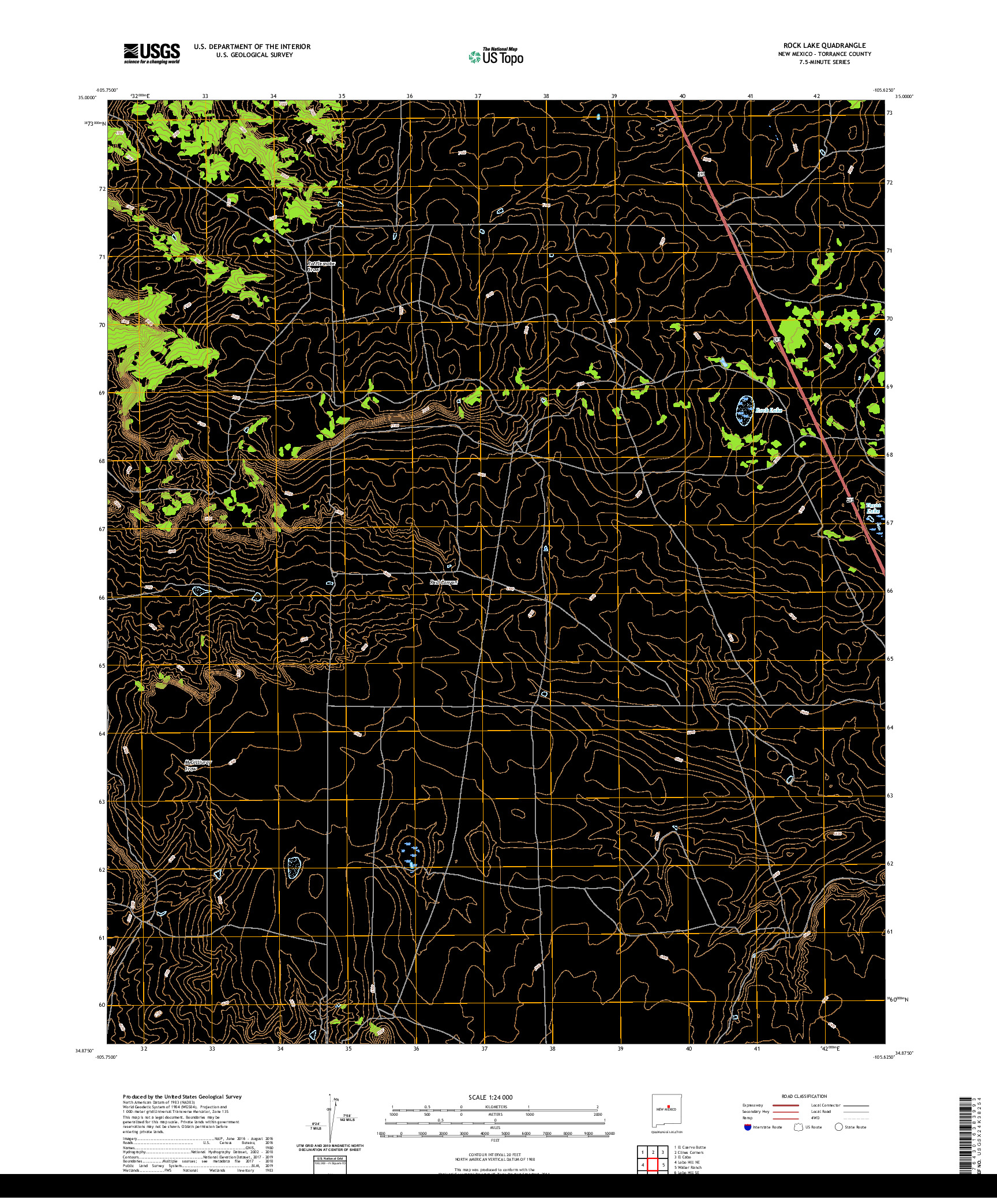 USGS US TOPO 7.5-MINUTE MAP FOR ROCK LAKE, NM 2020