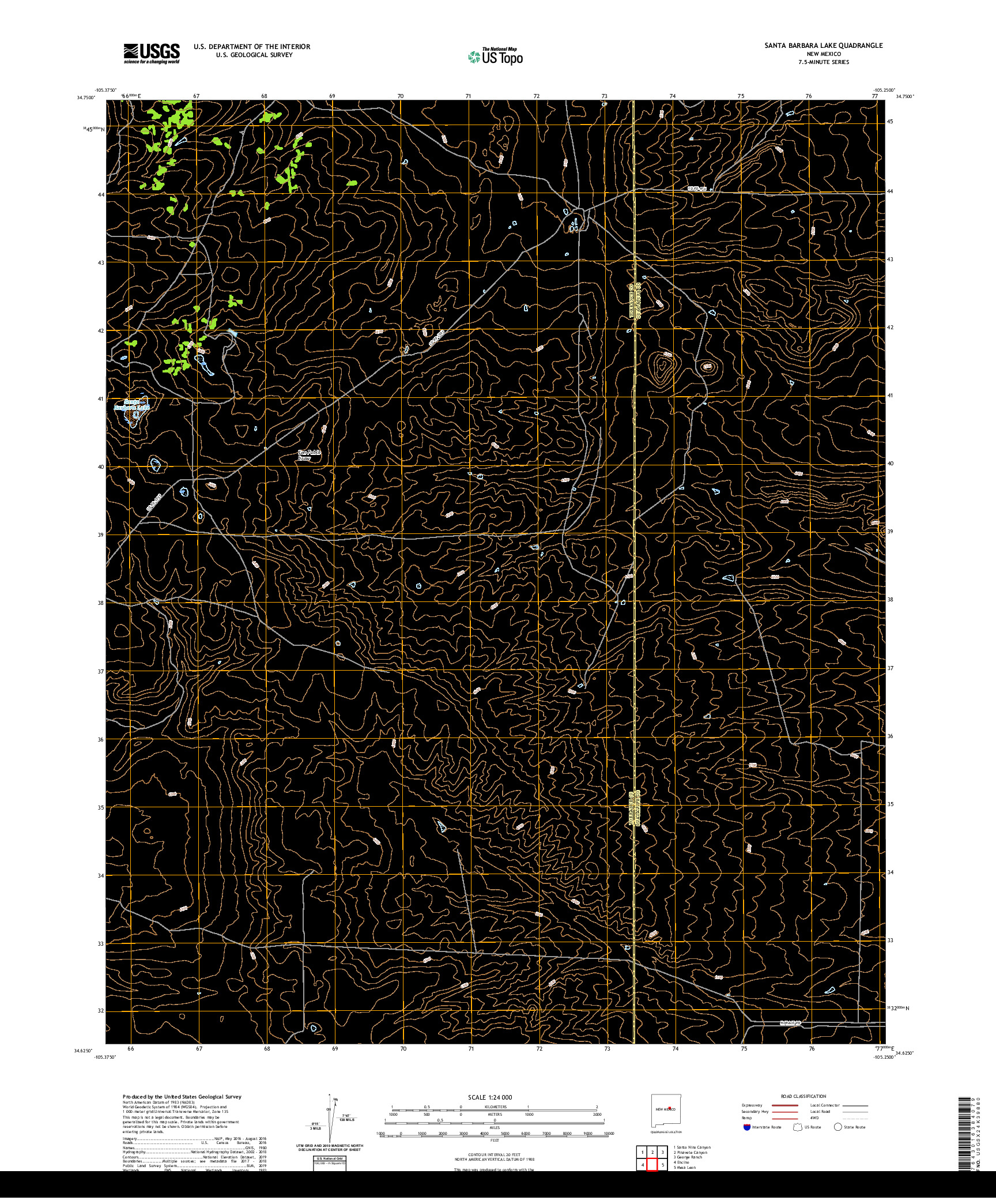 USGS US TOPO 7.5-MINUTE MAP FOR SANTA BARBARA LAKE, NM 2020