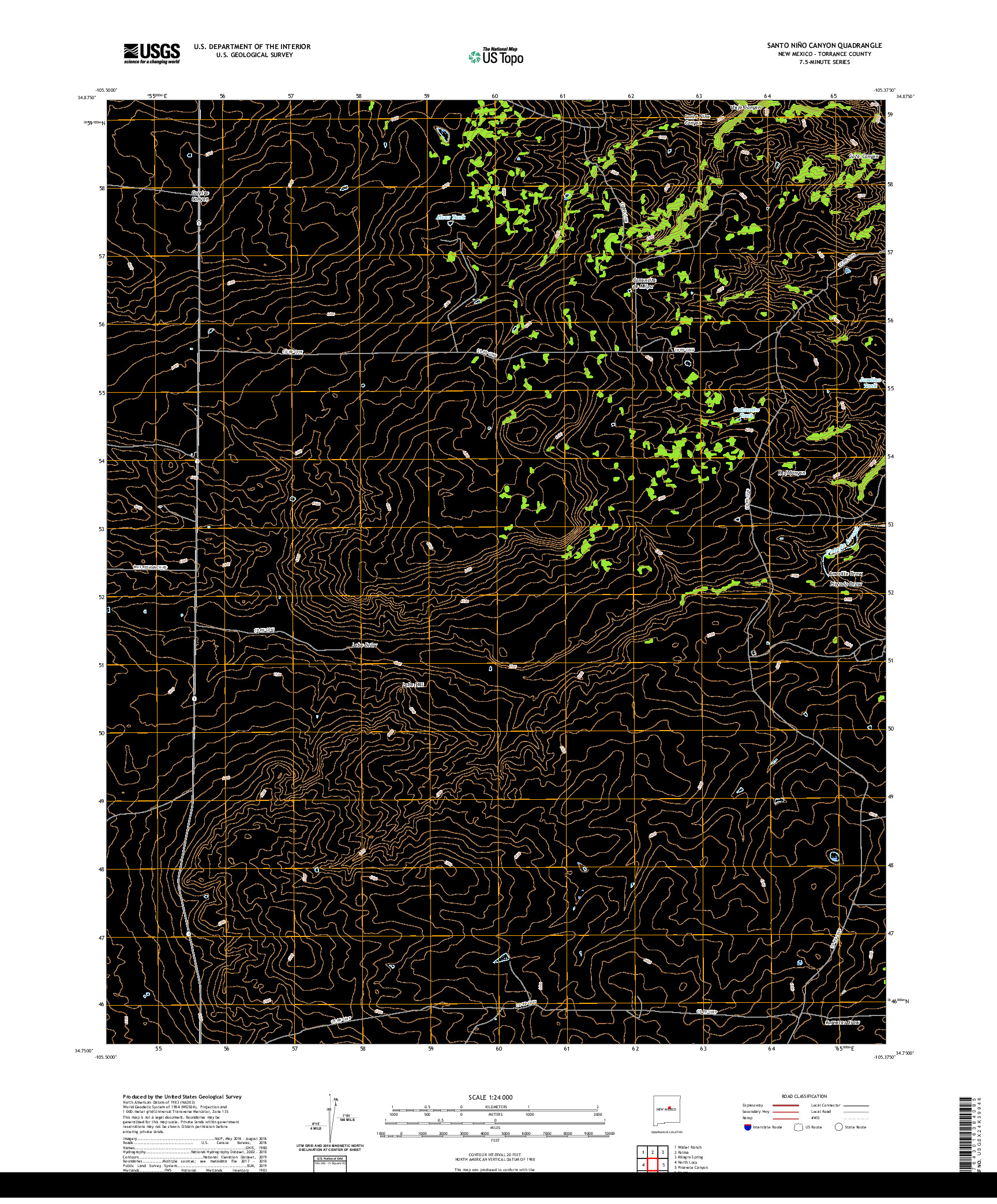 USGS US TOPO 7.5-MINUTE MAP FOR SANTO NINO CANYON, NM 2020