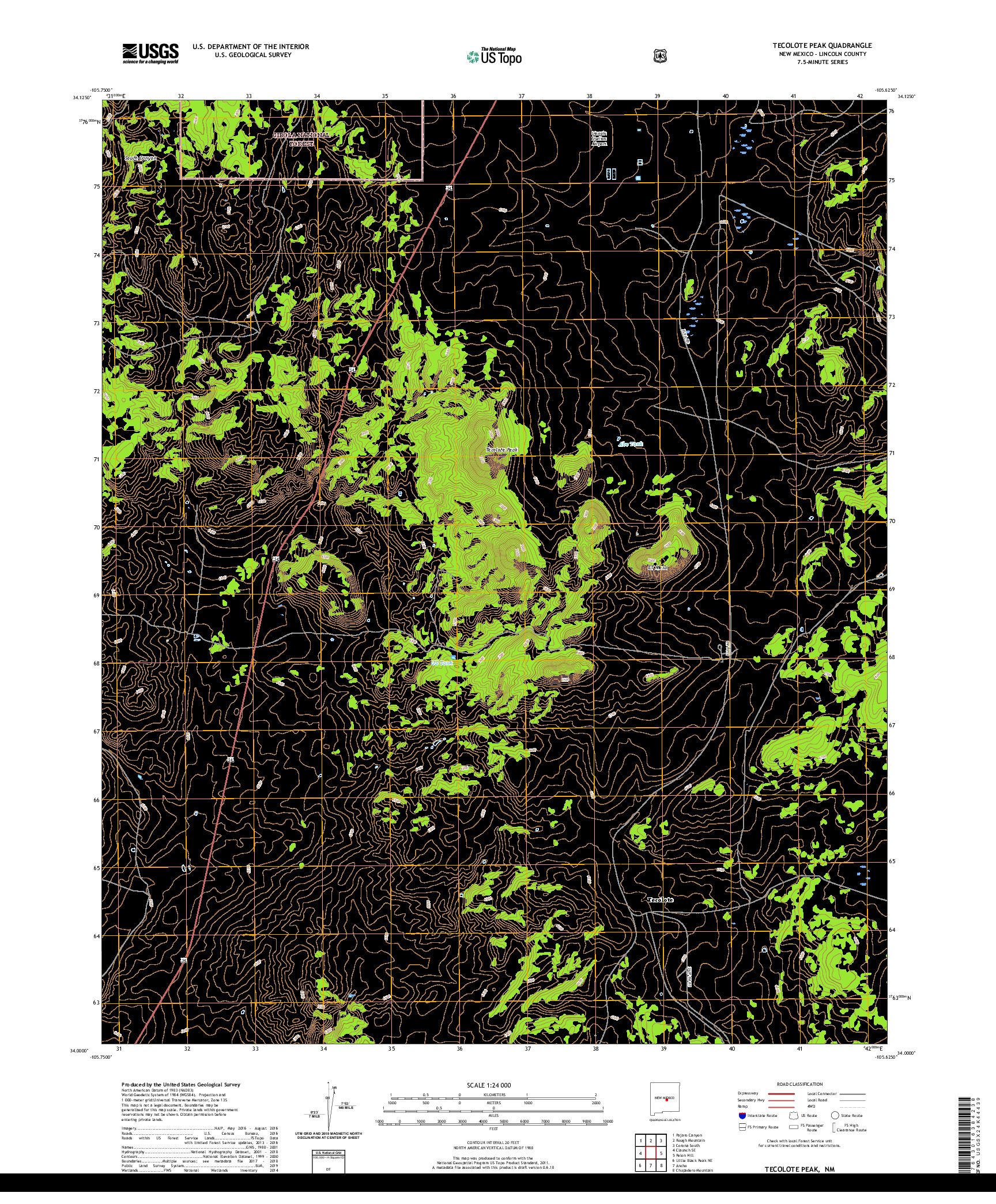 USGS US TOPO 7.5-MINUTE MAP FOR TECOLOTE PEAK, NM 2020