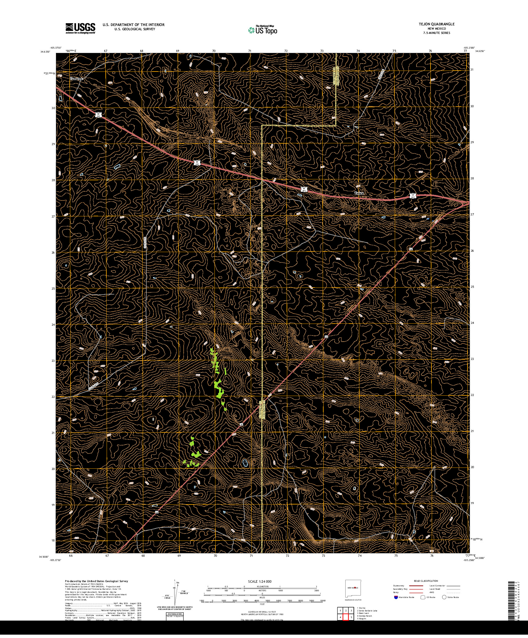 USGS US TOPO 7.5-MINUTE MAP FOR TEJON, NM 2020
