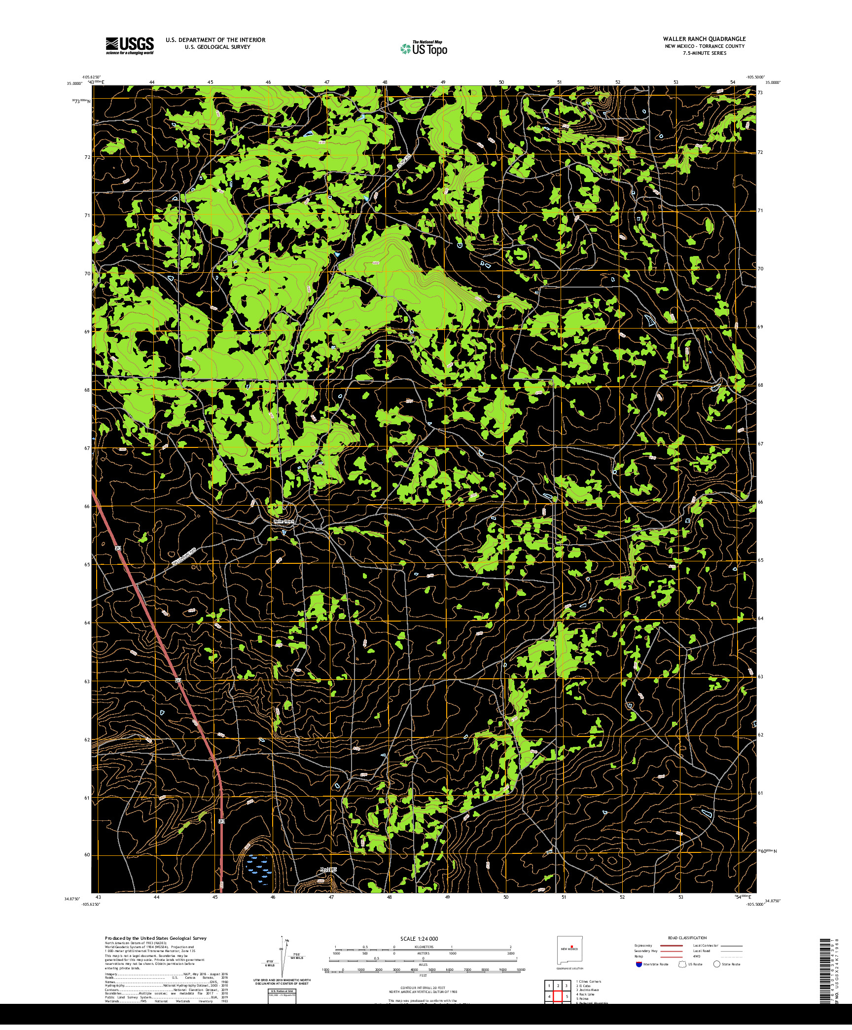 USGS US TOPO 7.5-MINUTE MAP FOR WALLER RANCH, NM 2020