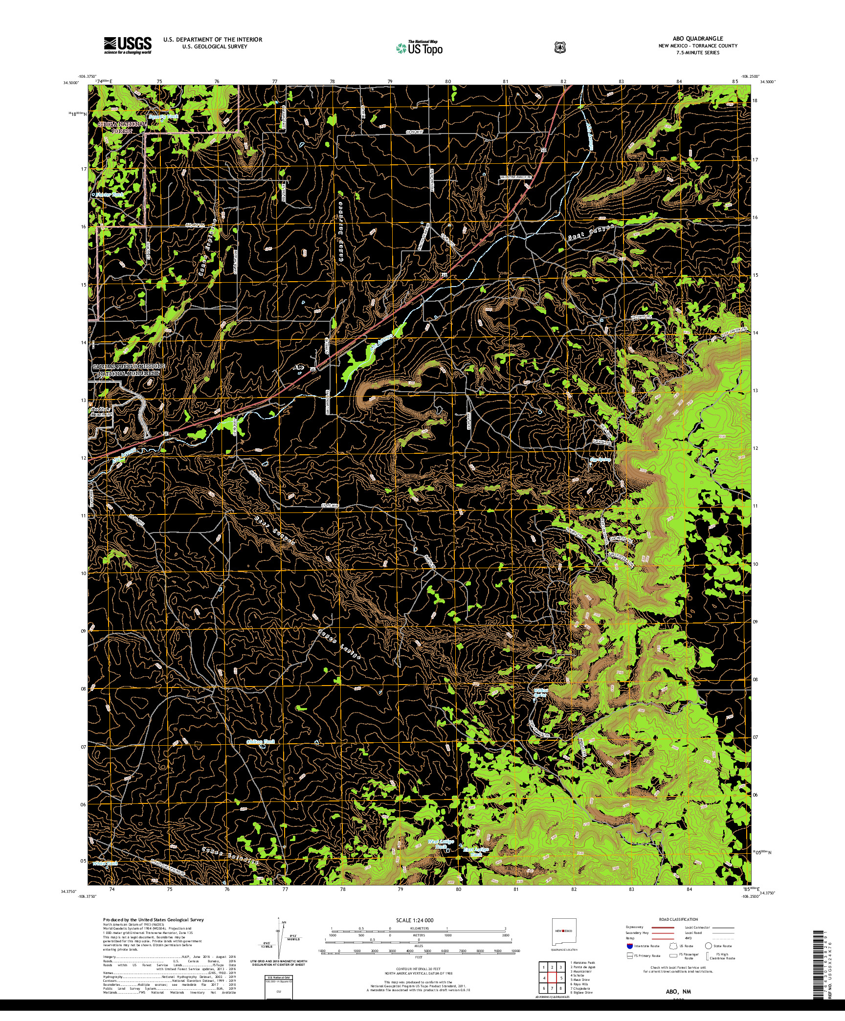 USGS US TOPO 7.5-MINUTE MAP FOR ABO, NM 2020