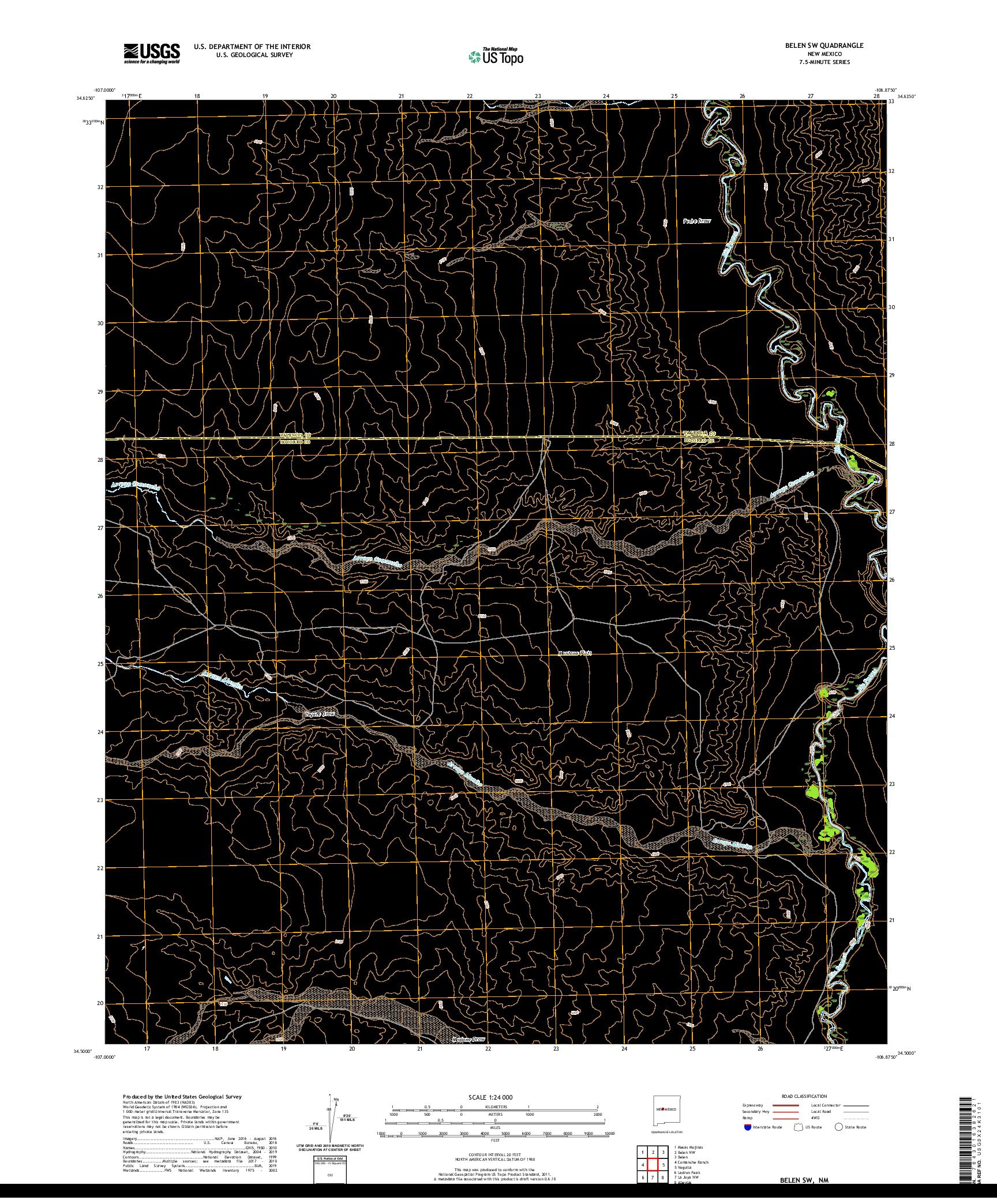 USGS US TOPO 7.5-MINUTE MAP FOR BELEN SW, NM 2020