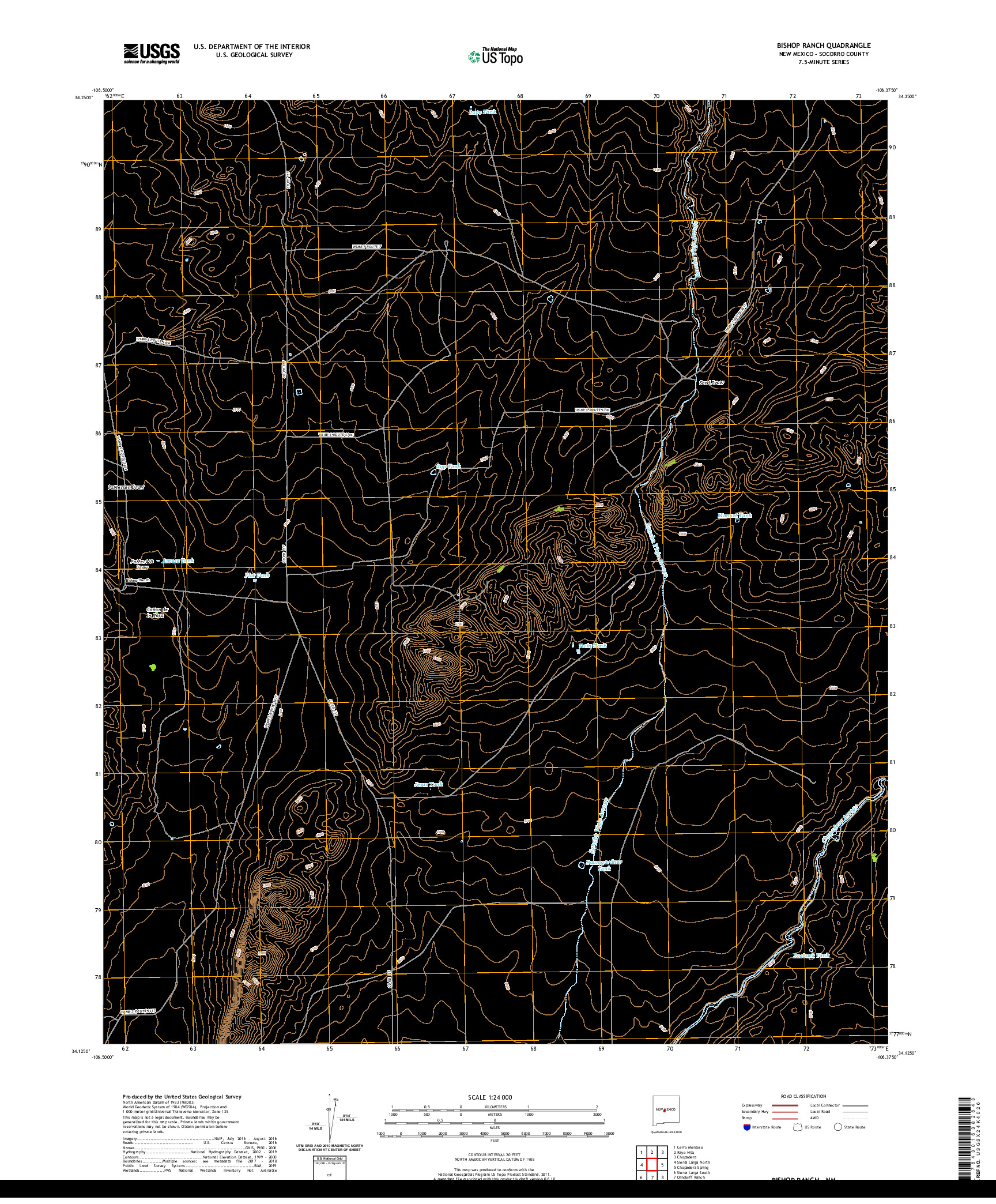 USGS US TOPO 7.5-MINUTE MAP FOR BISHOP RANCH, NM 2020