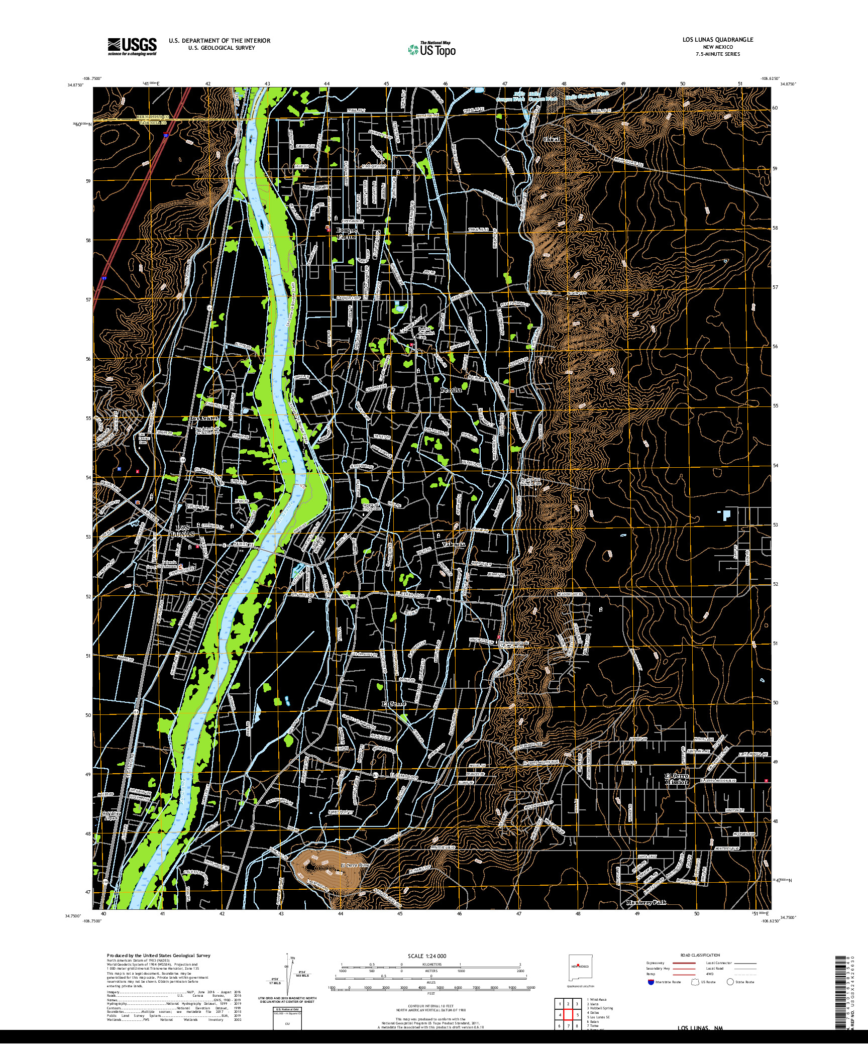 USGS US TOPO 7.5-MINUTE MAP FOR LOS LUNAS, NM 2020