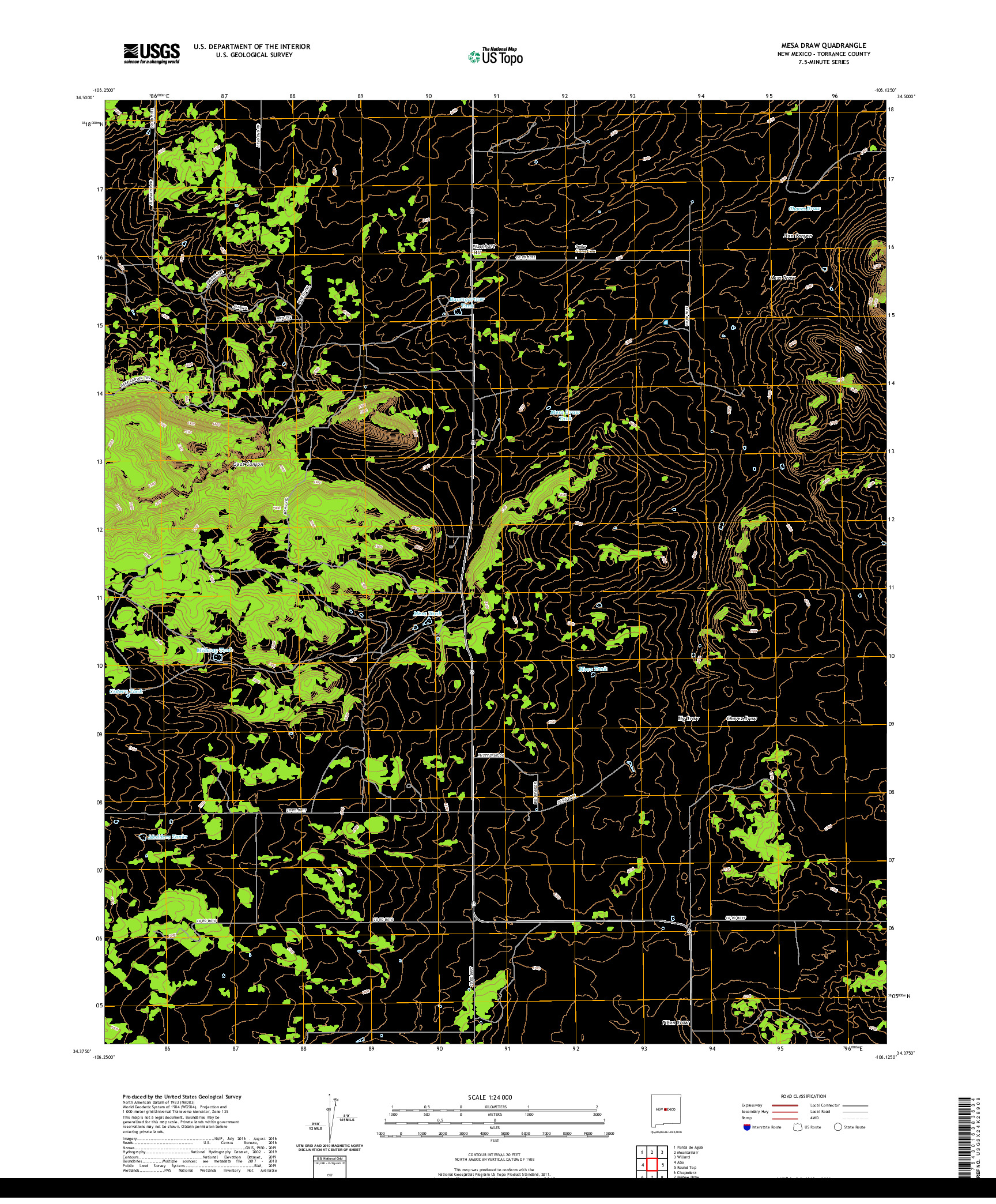 USGS US TOPO 7.5-MINUTE MAP FOR MESA DRAW, NM 2020