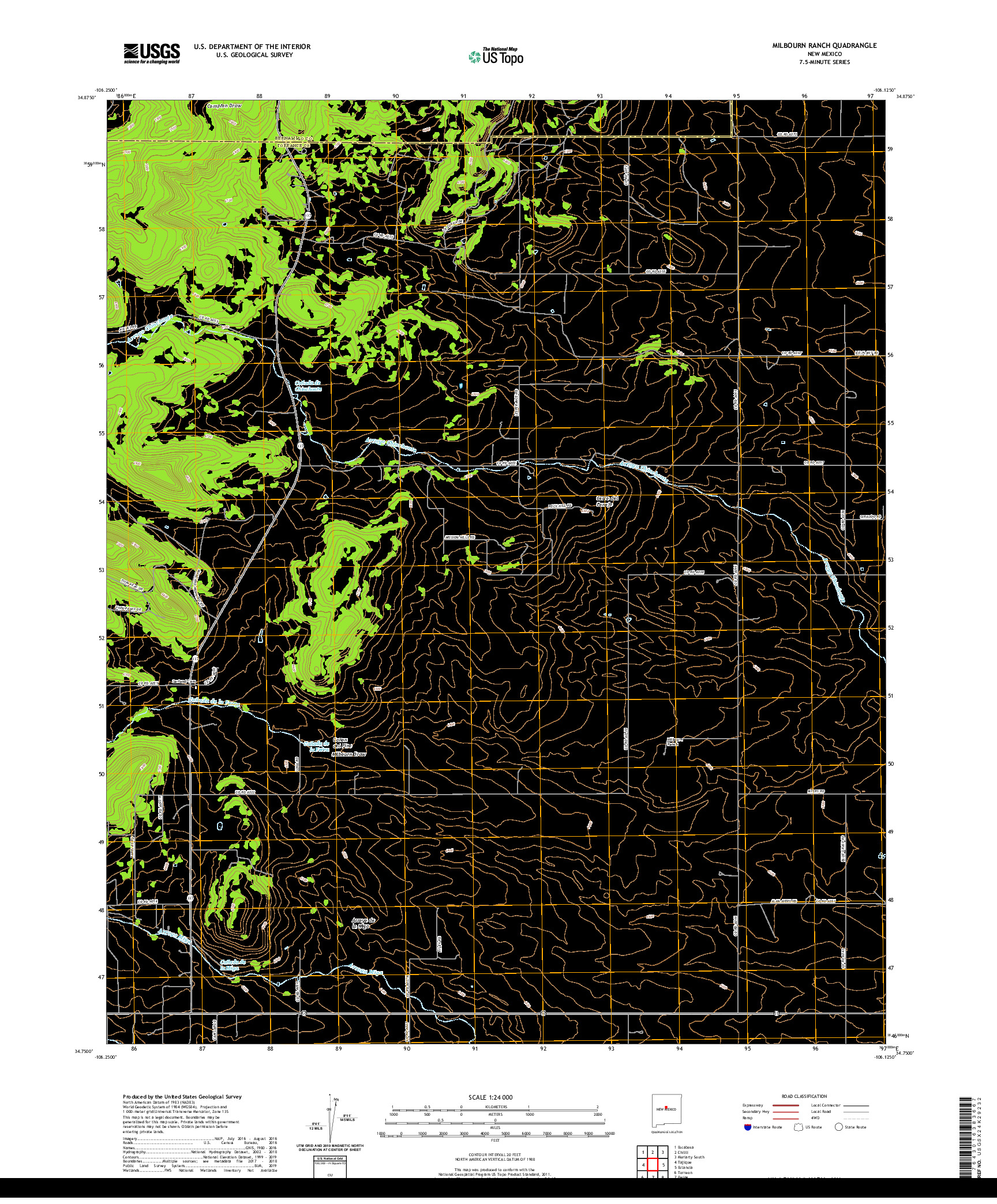 USGS US TOPO 7.5-MINUTE MAP FOR MILBOURN RANCH, NM 2020