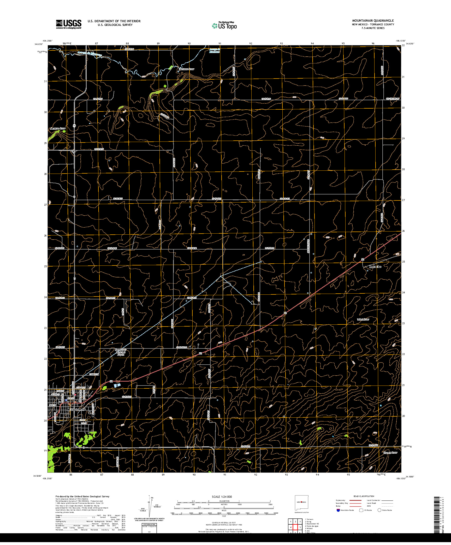 USGS US TOPO 7.5-MINUTE MAP FOR MOUNTAINAIR, NM 2020