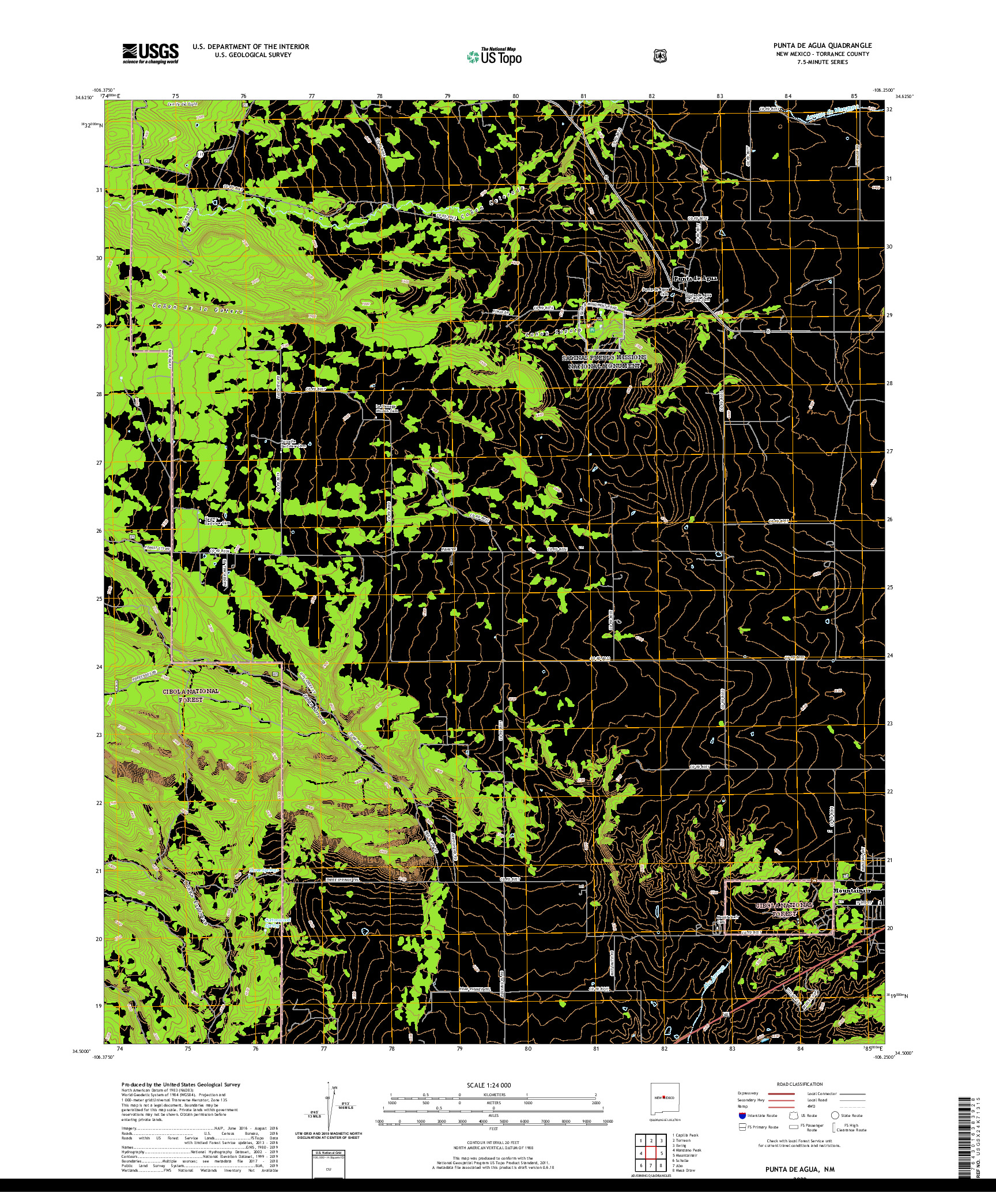 USGS US TOPO 7.5-MINUTE MAP FOR PUNTA DE AGUA, NM 2020