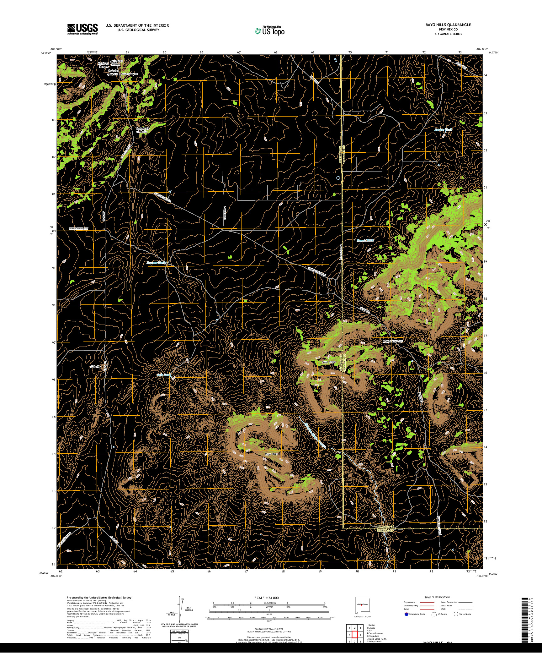 USGS US TOPO 7.5-MINUTE MAP FOR RAYO HILLS, NM 2020