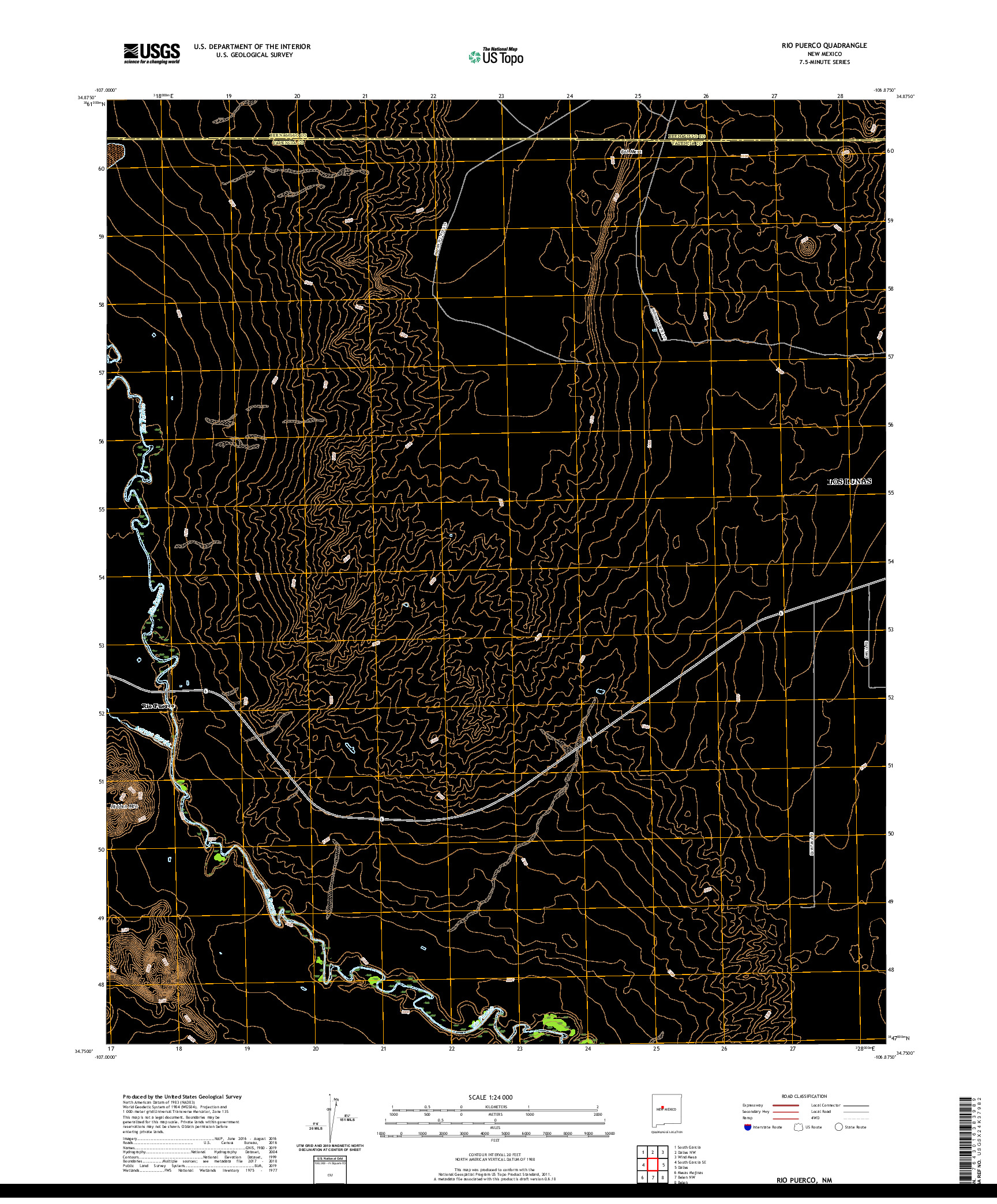 USGS US TOPO 7.5-MINUTE MAP FOR RIO PUERCO, NM 2020
