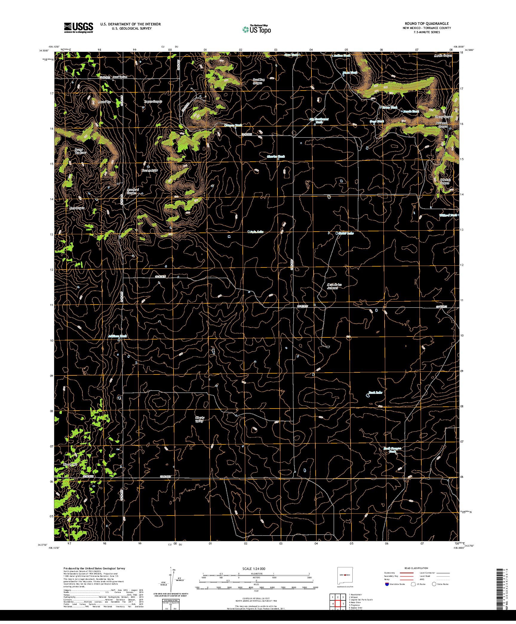 USGS US TOPO 7.5-MINUTE MAP FOR ROUND TOP, NM 2020