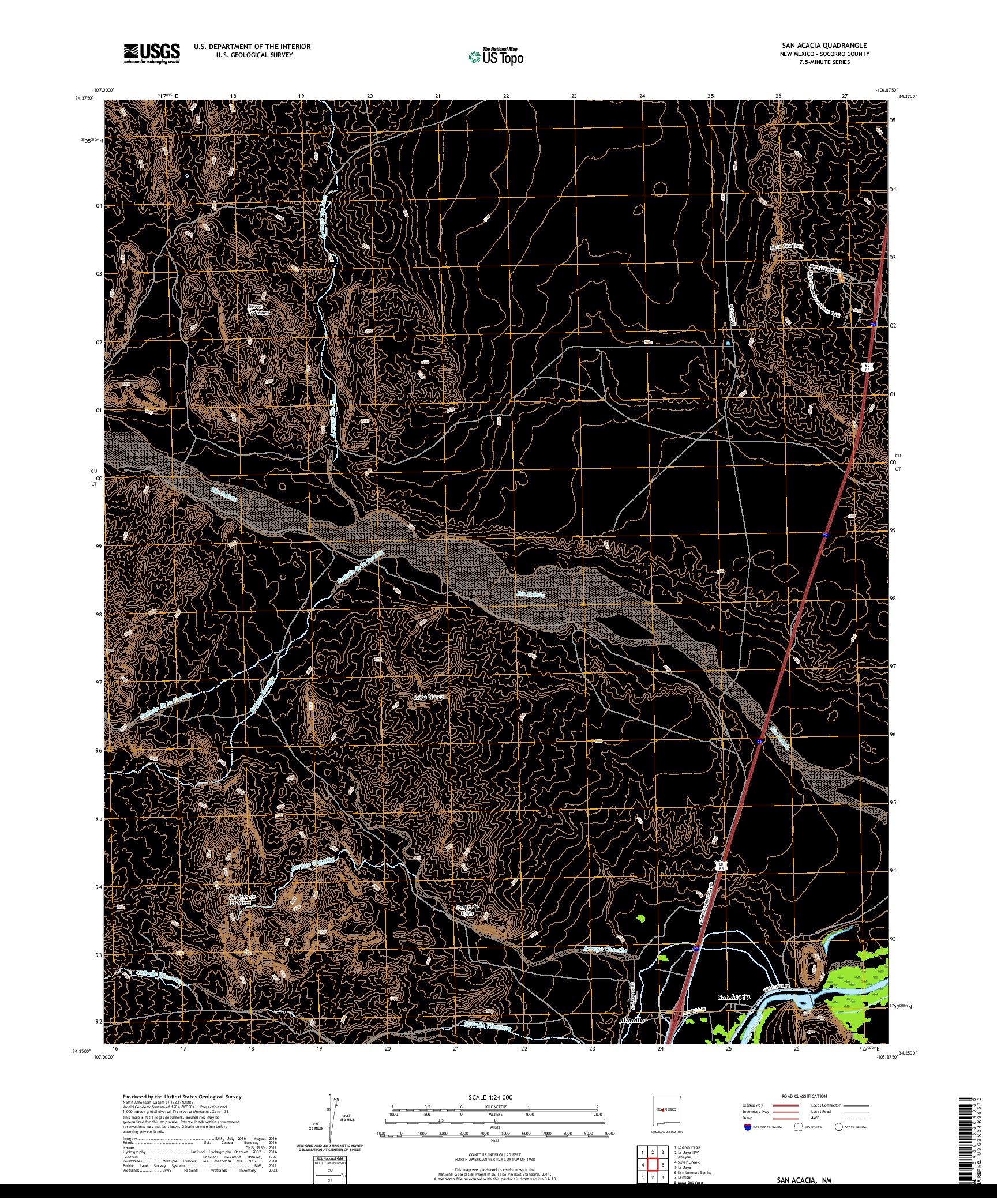 USGS US TOPO 7.5-MINUTE MAP FOR SAN ACACIA, NM 2020